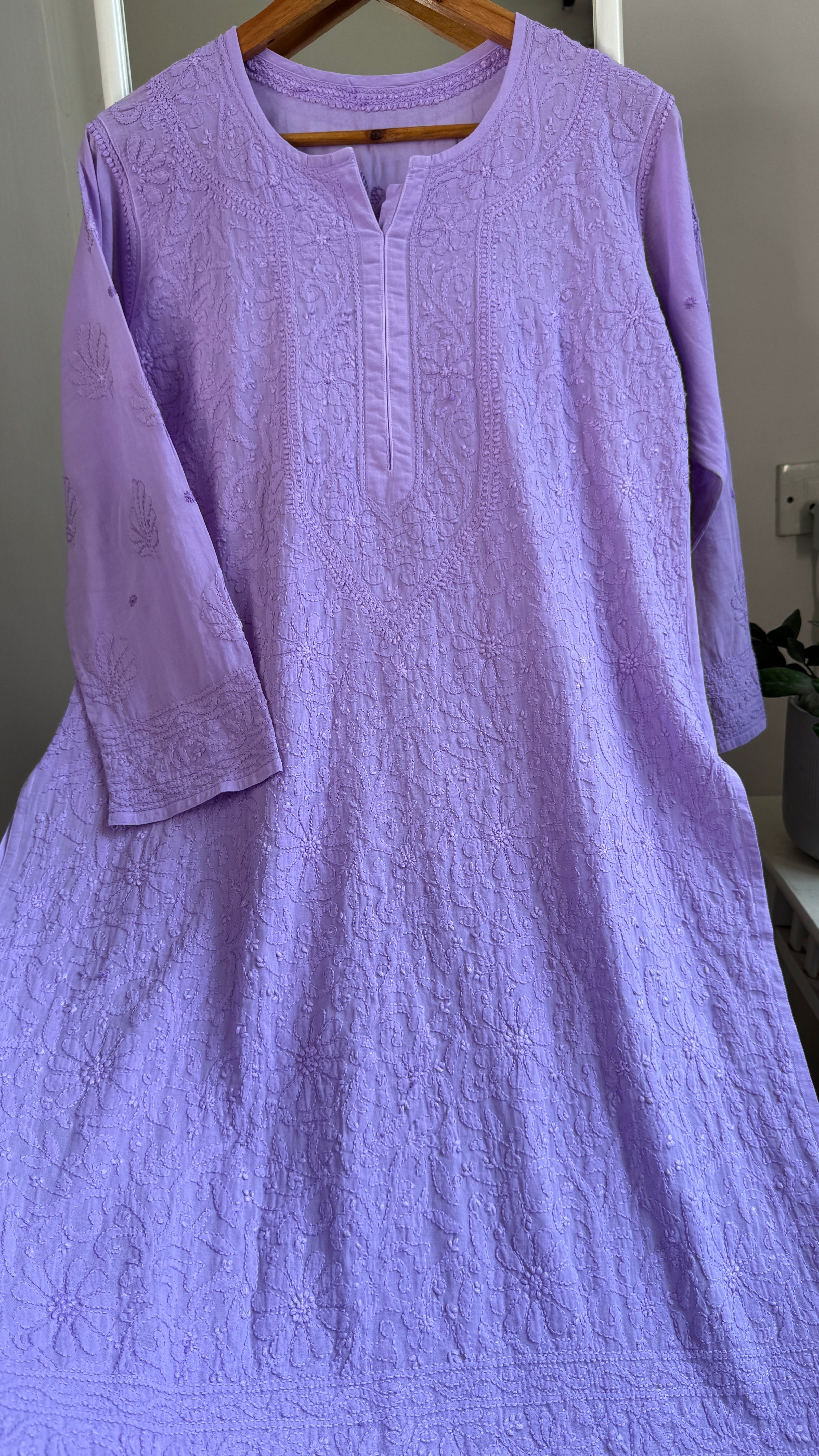 Pure Cotton Chikankari Full Jaal Kurti - Lavander - Naaz Collection