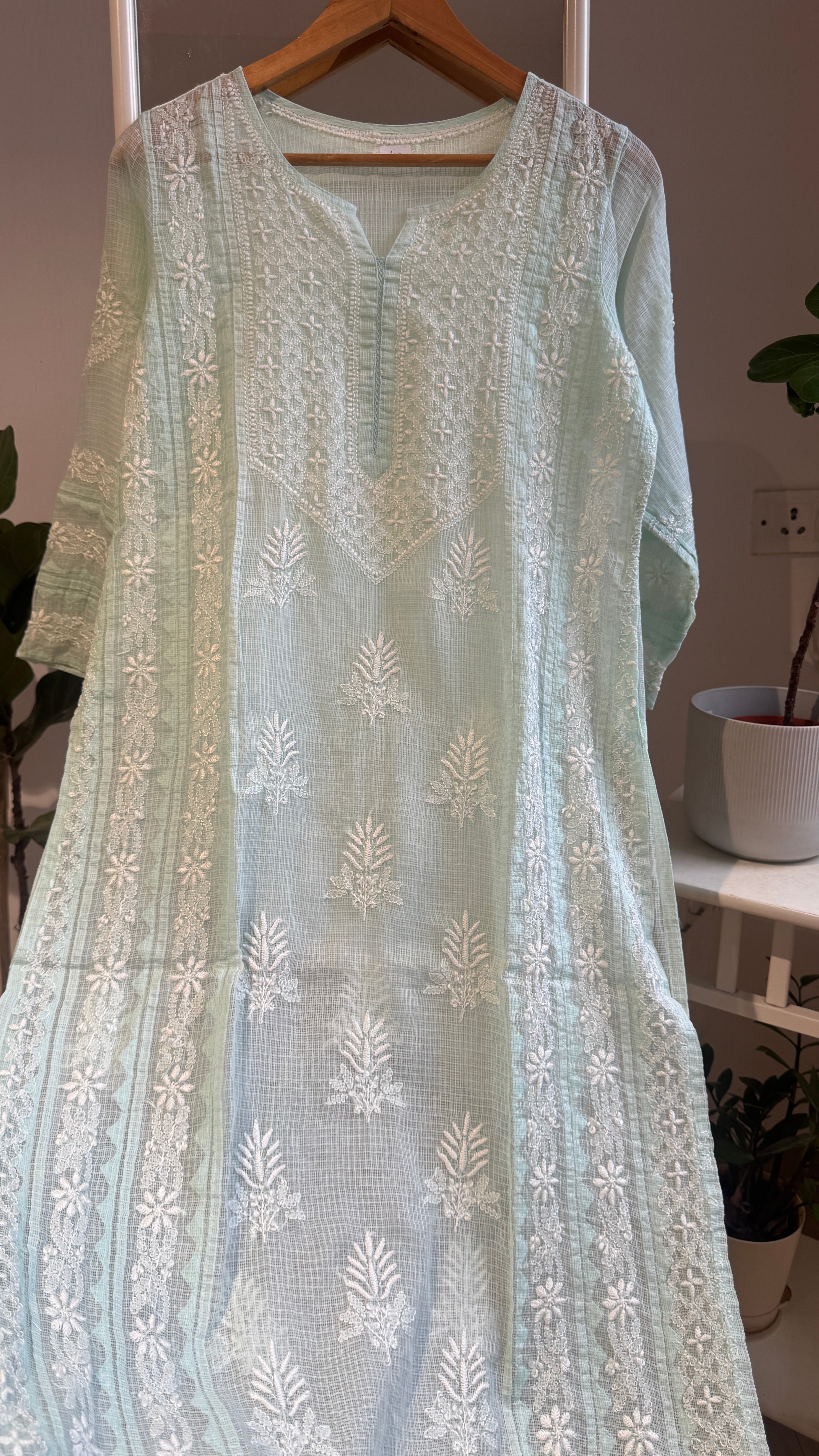Kota Soft Cotton Chikankari Kurti - Cyan Green - TARA Collection