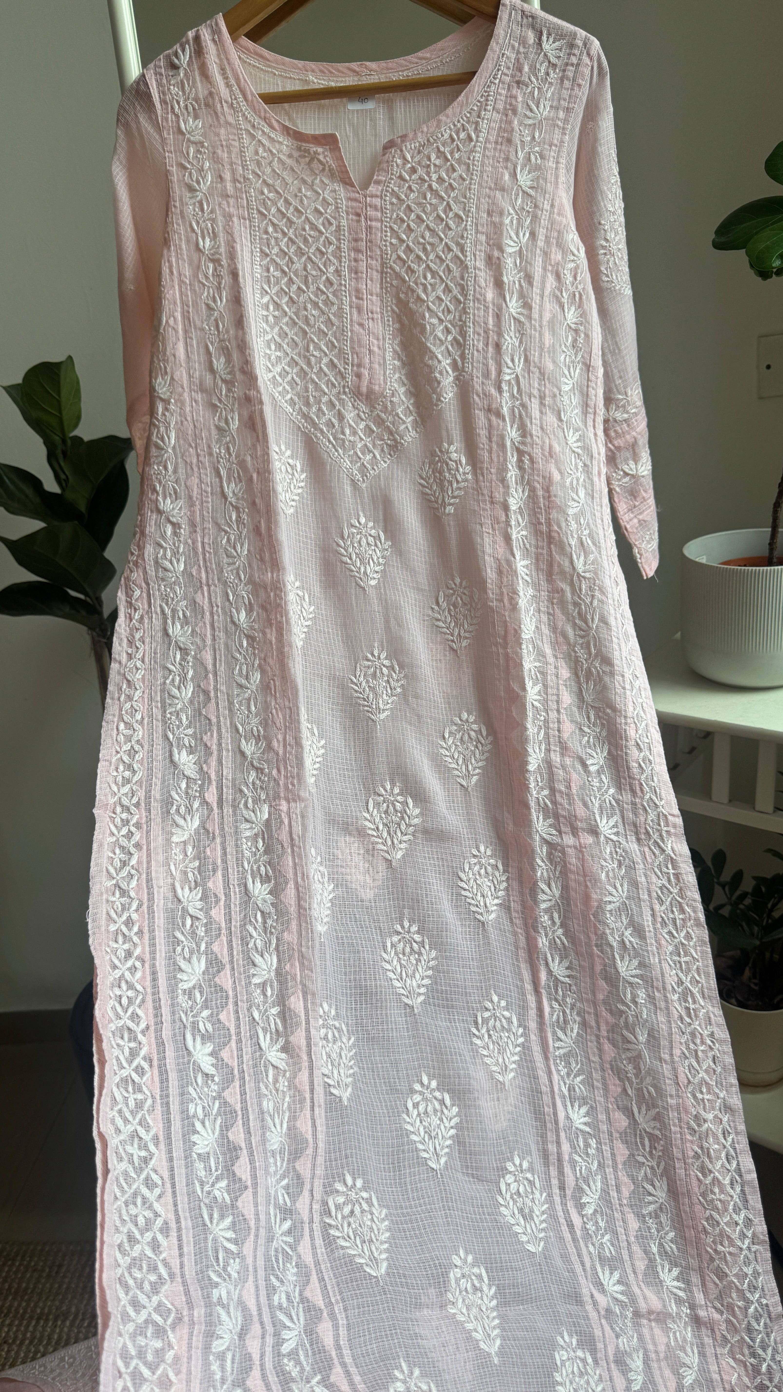 Kota Soft Cotton Chikankari Kurti - Pink- TARA Collection