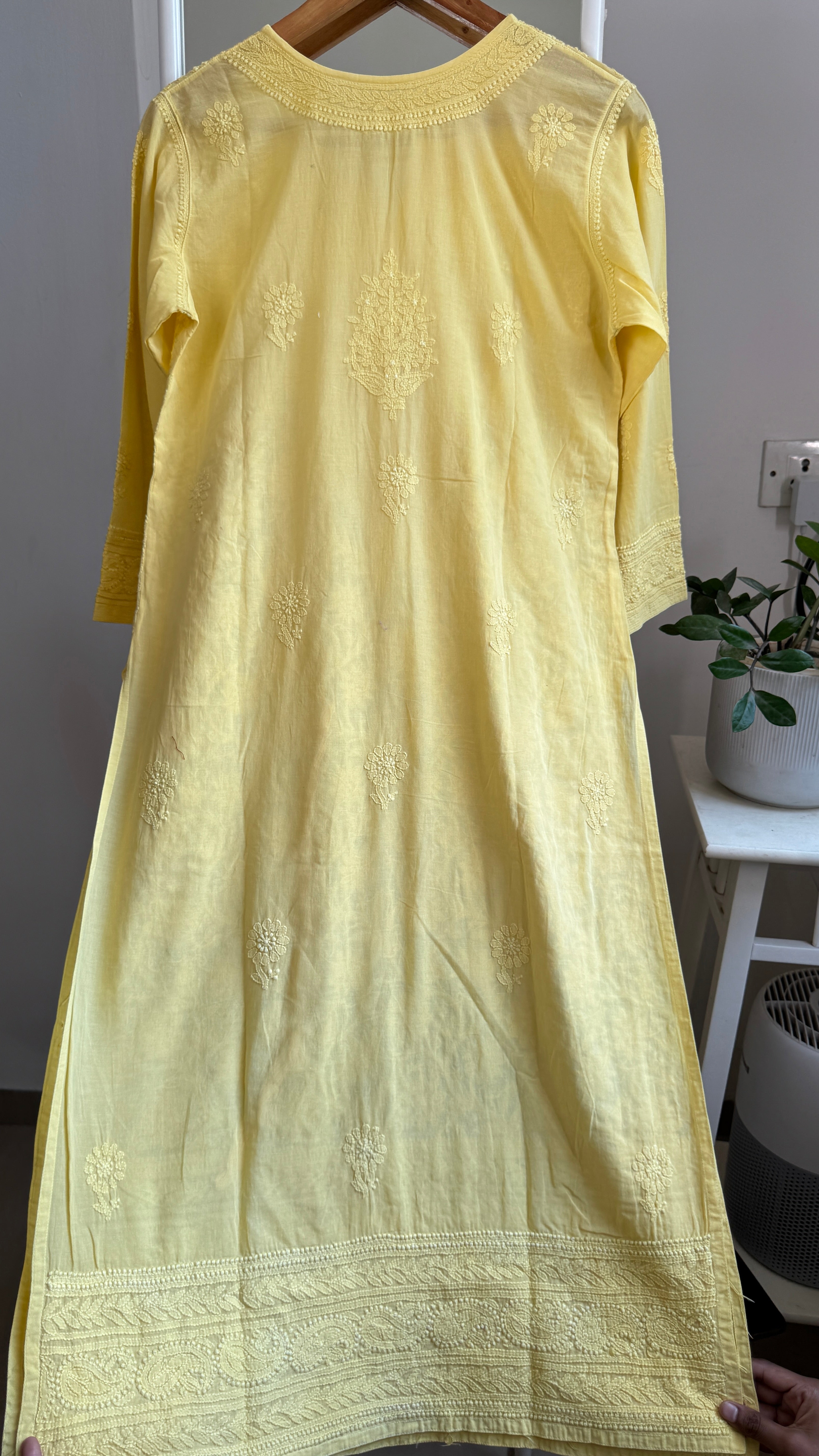 Pure Cotton Chikankari Full Jaal Kurti - Yellow - Naaz Collection