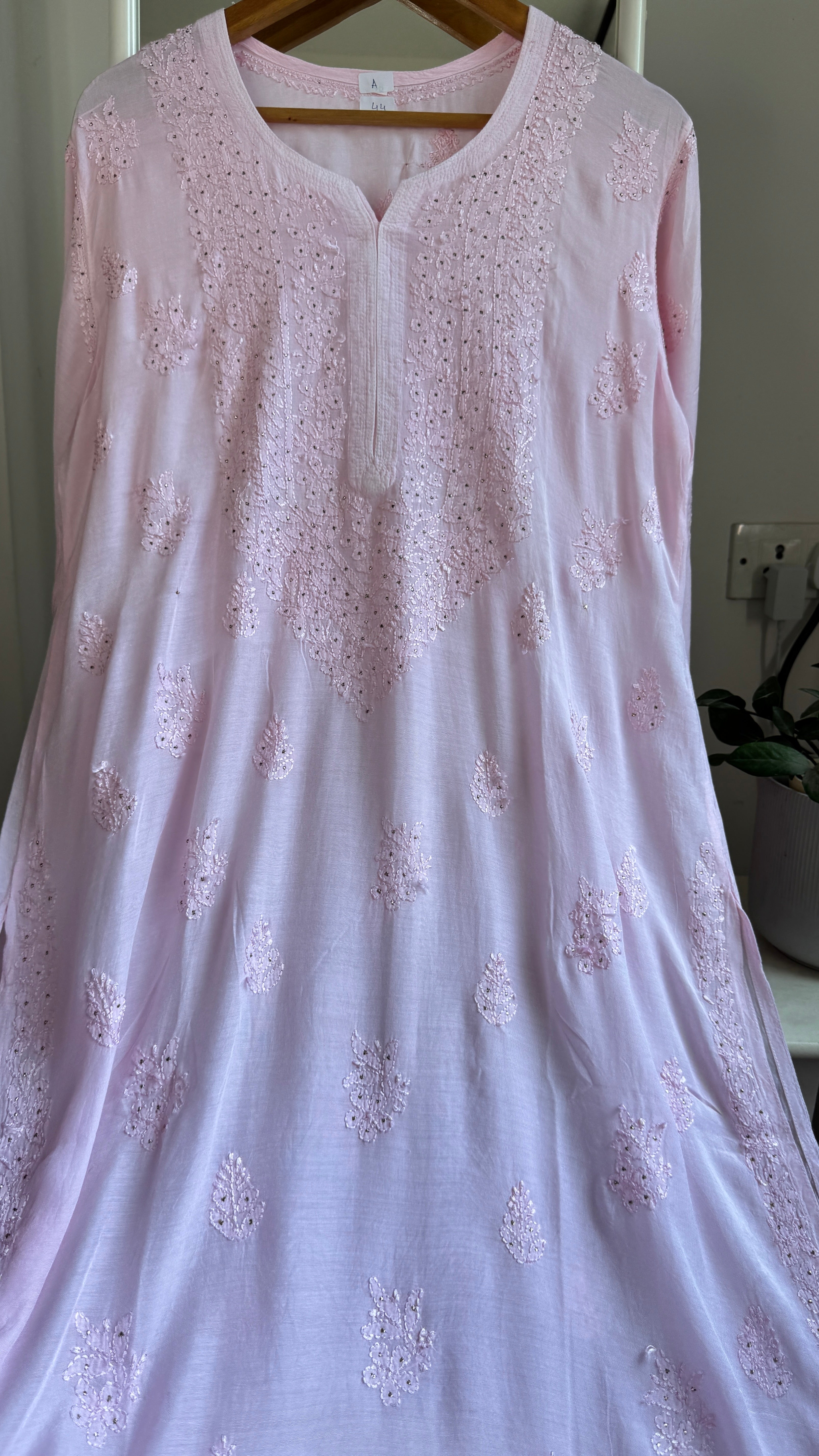 Muslin Chikankari Kurti with Mukaish work - Pink - Aayat Collection