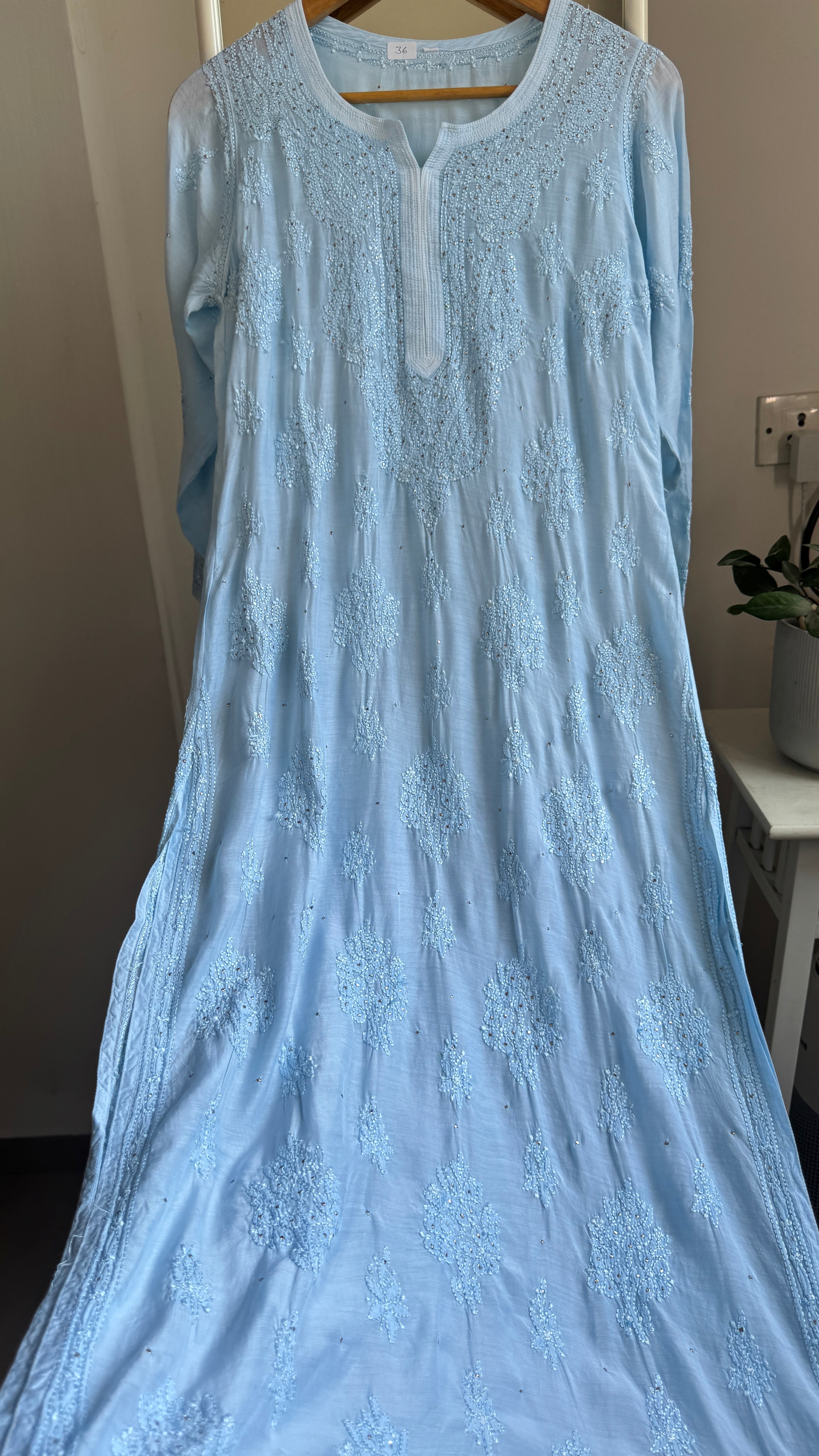 Muslin Chikankari Kurti with Mukaish work - Blue - Aayat Collection