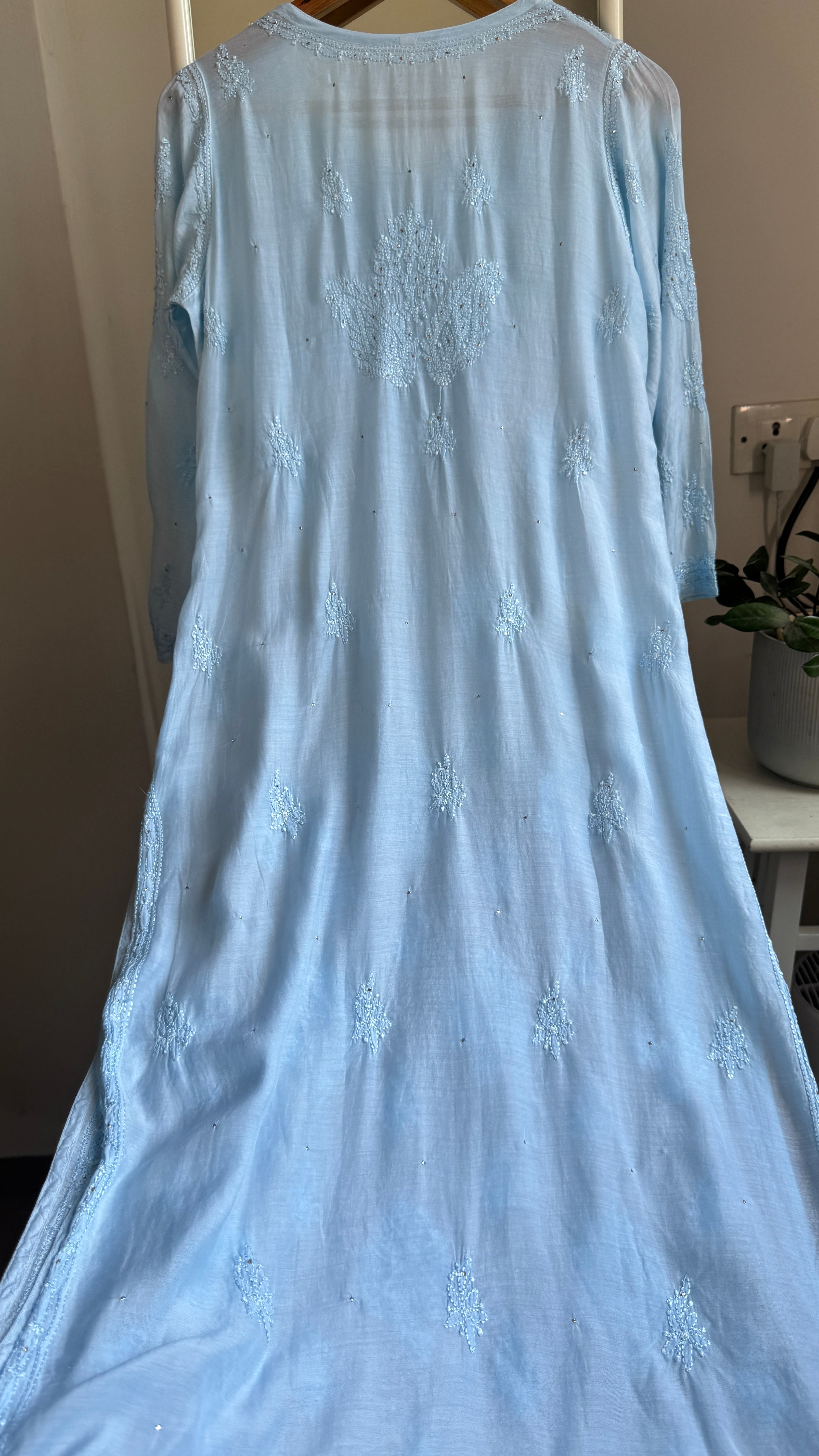 Muslin Chikankari Kurti with Mukaish work - Blue - Aayat Collection