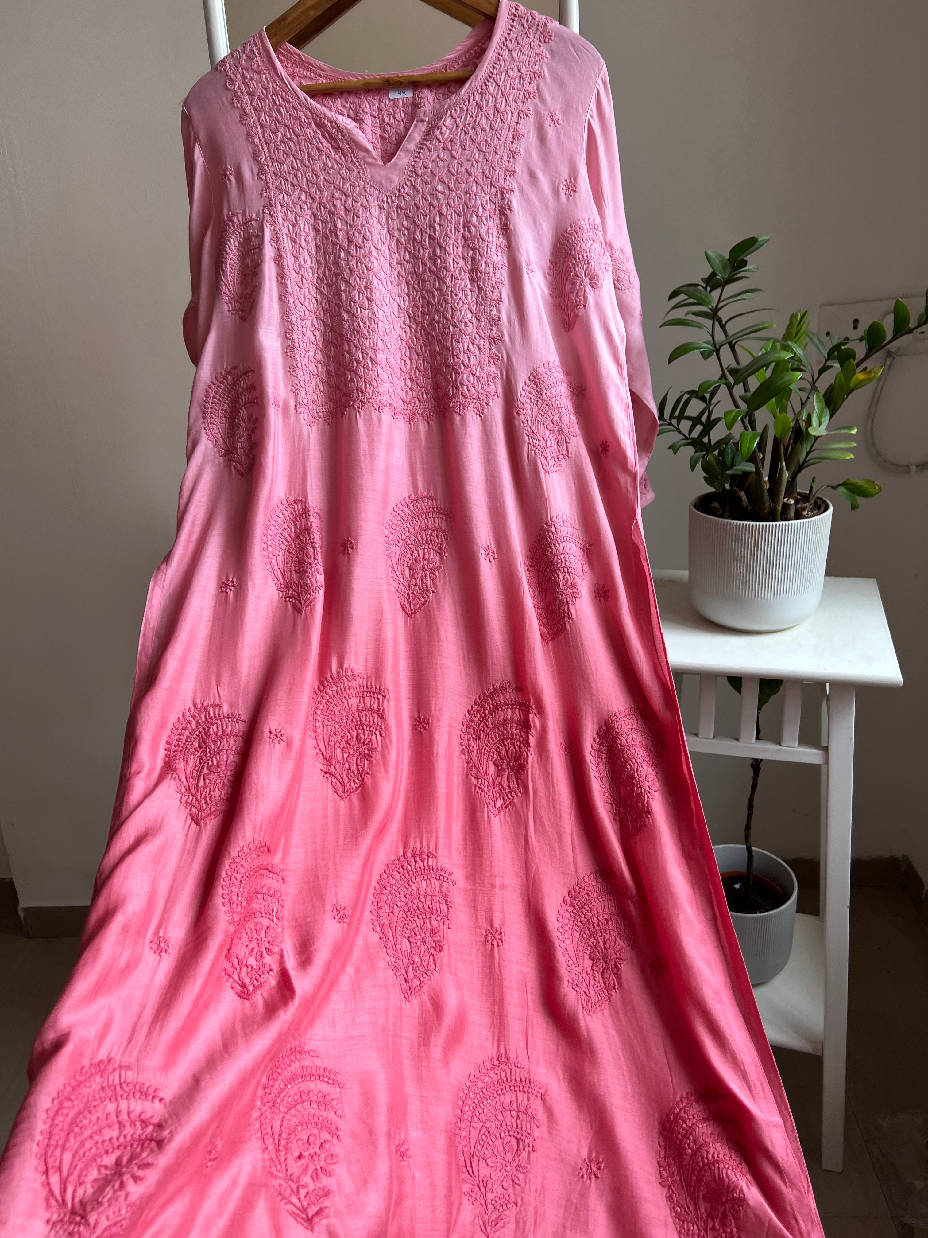 Muslin Chikankari Kurti - Rosewood Ombre ARIAA CHIKANKARI