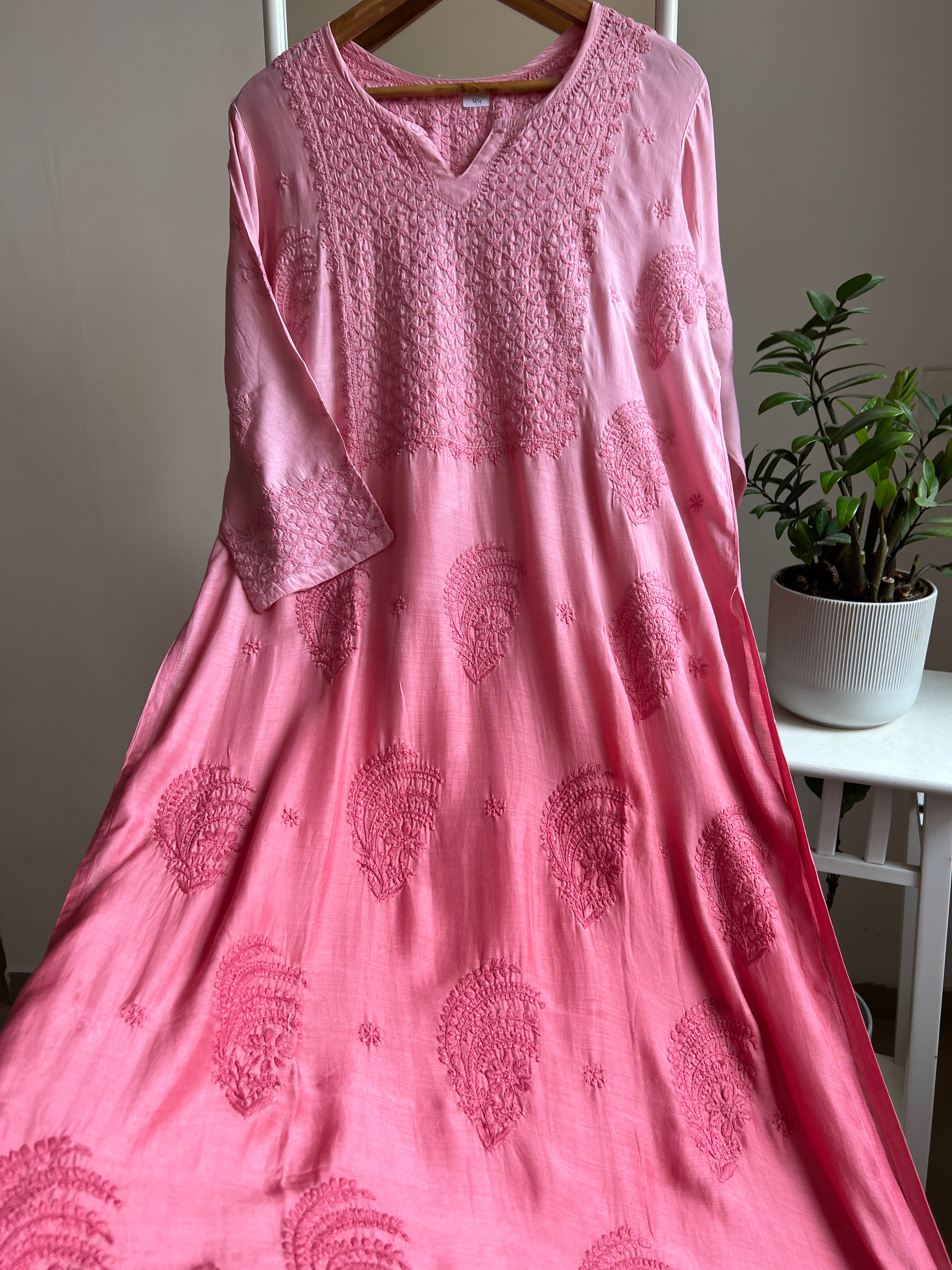 Muslin Chikankari Kurti - Rosewood Ombre ARIAA CHIKANKARI
