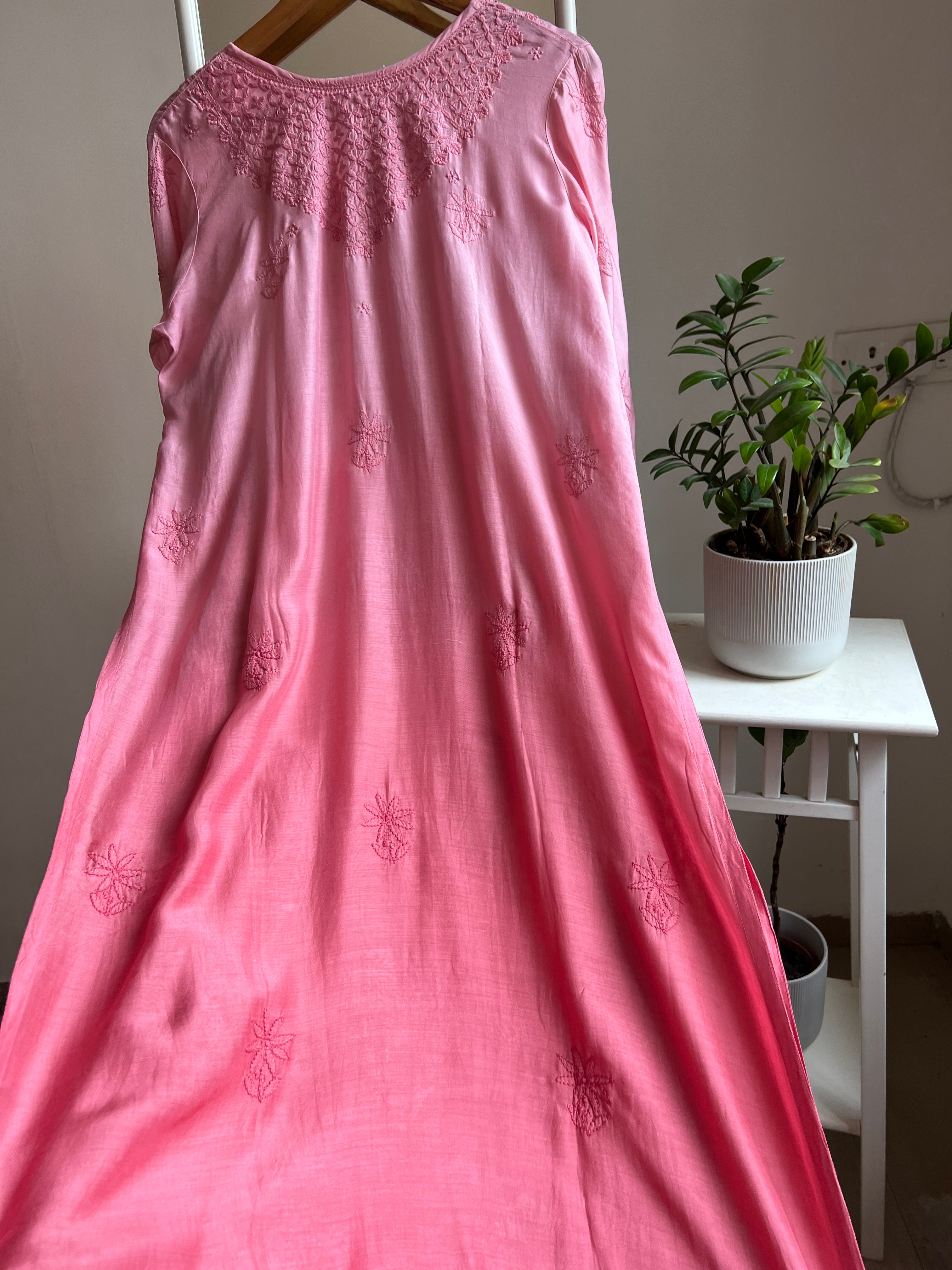 Muslin Chikankari Kurti - Rosewood Ombre ARIAA CHIKANKARI