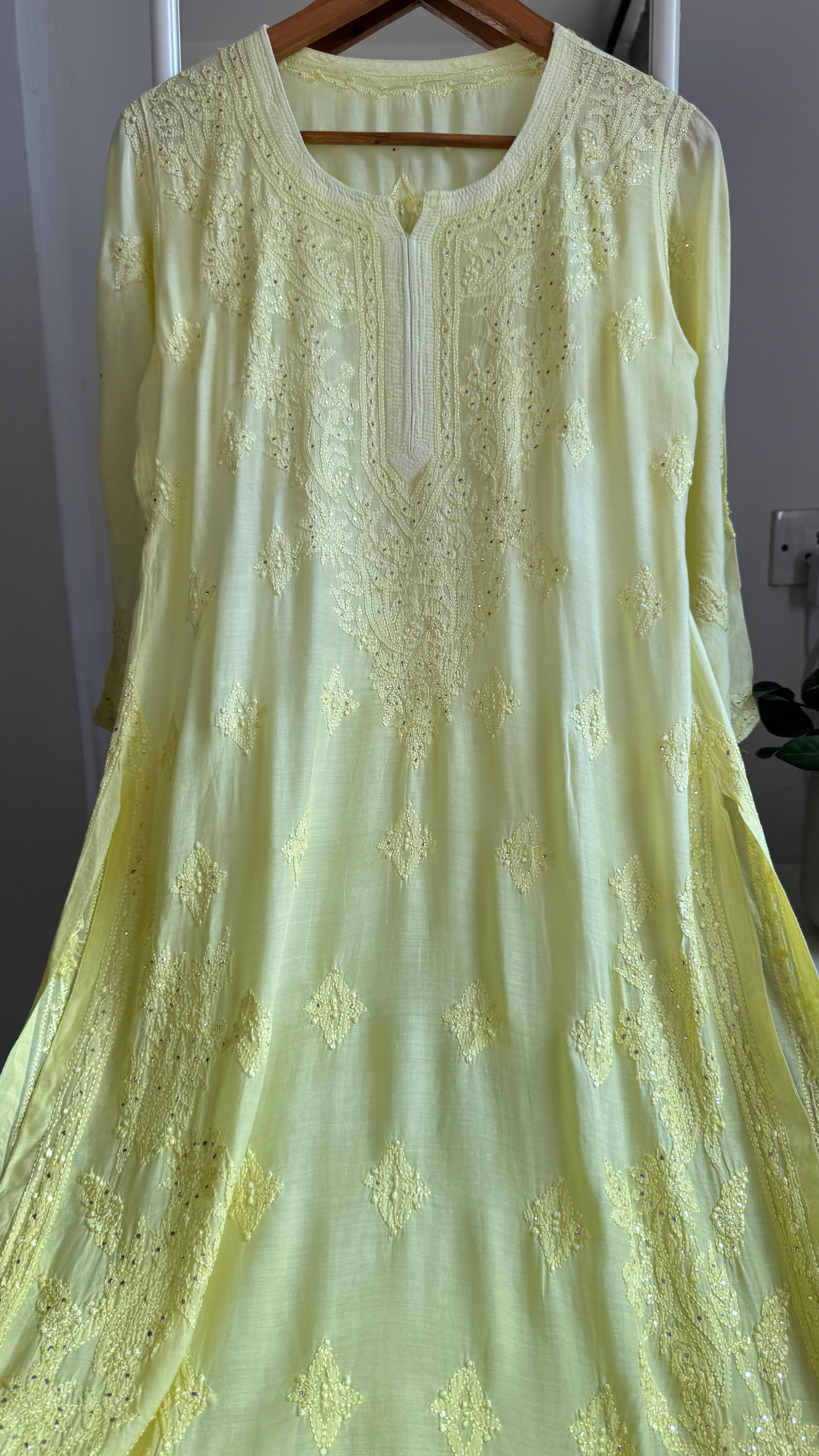 Muslin Chikankari Kurti with Mukaish work - Lemon Yellow ombre - Aayat Collection