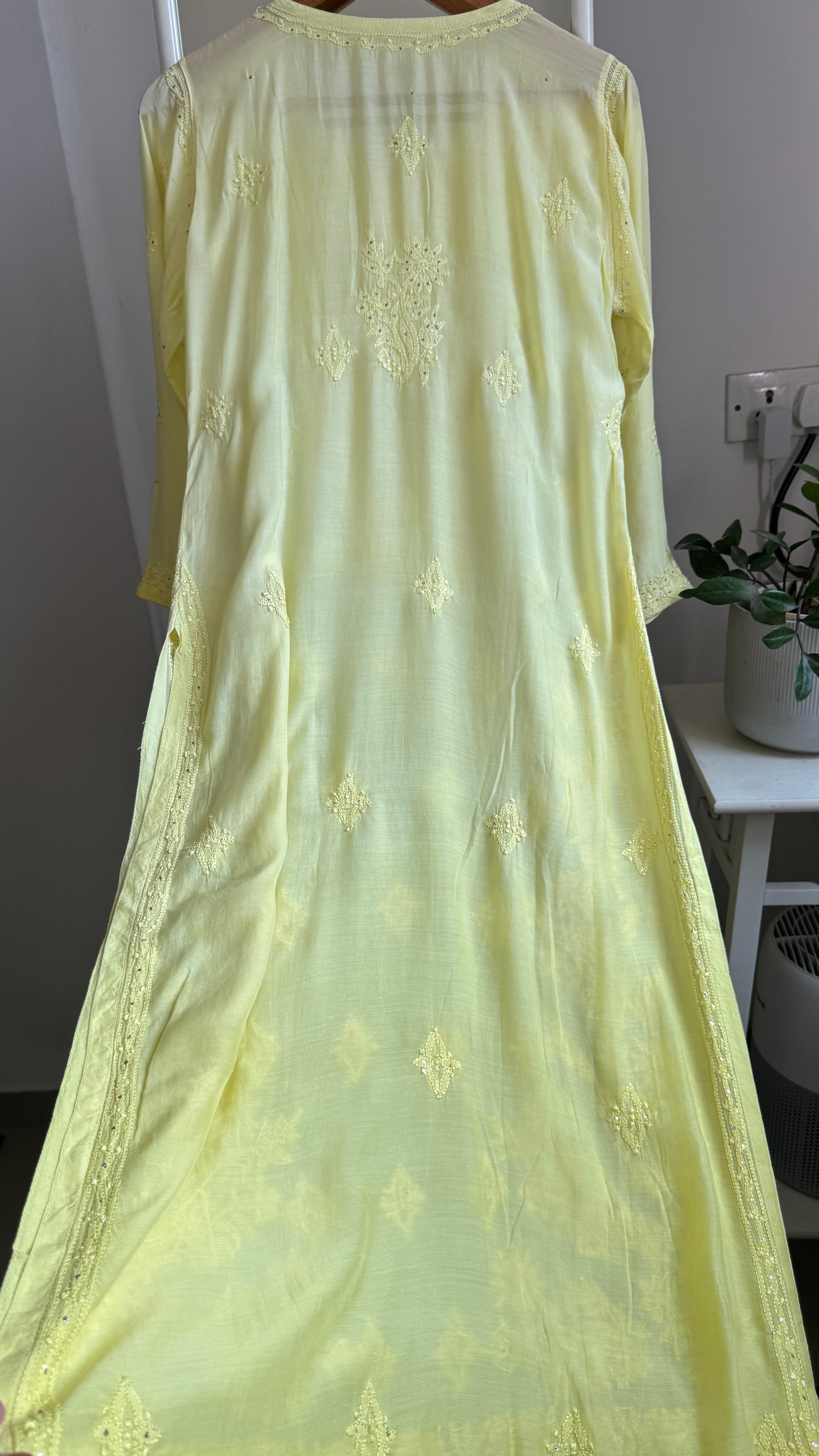 Muslin Chikankari Kurti with Mukaish work - Lemon Yellow ombre - Aayat Collection