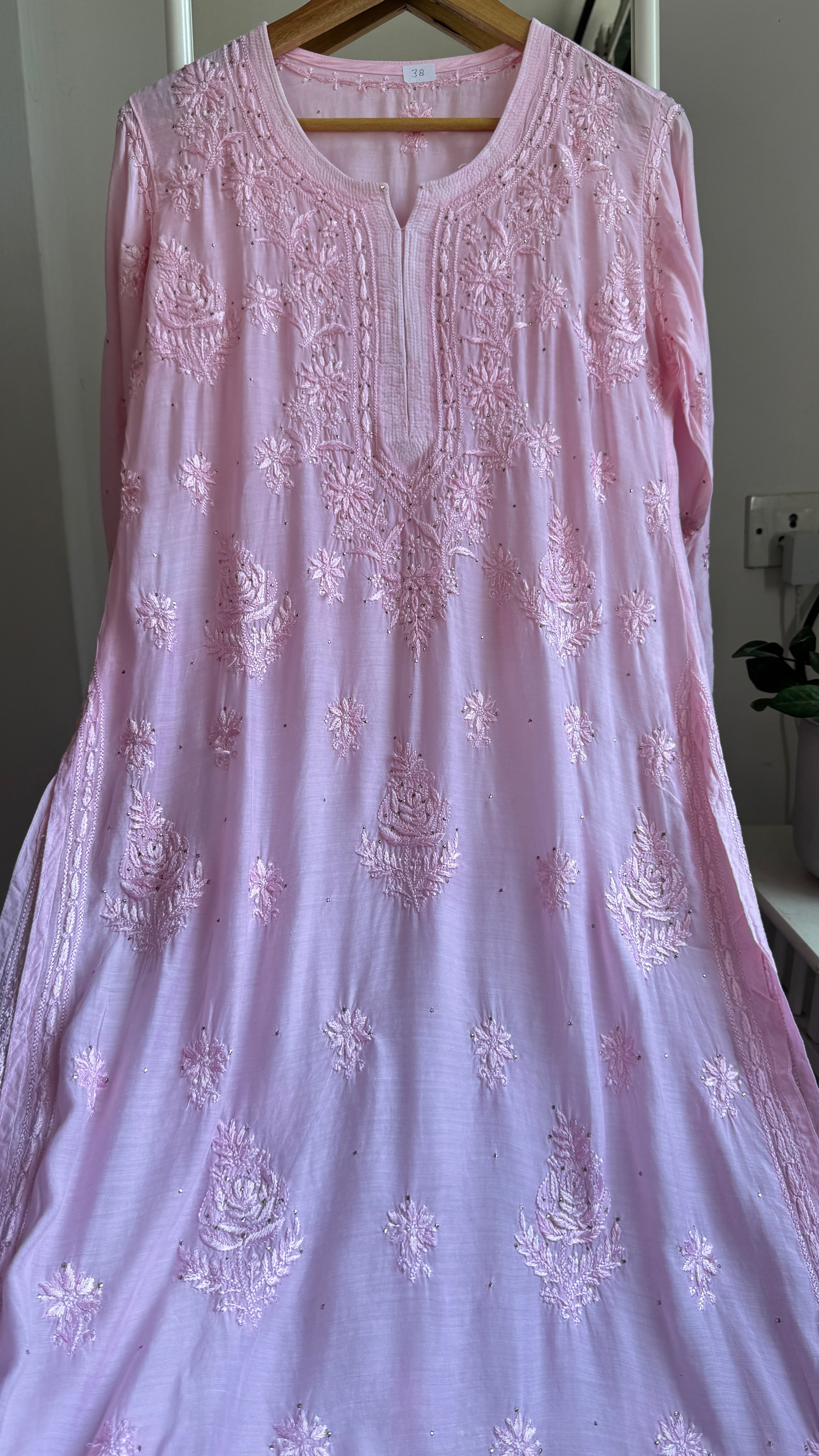 Muslin Chikankari Kurti with Mukaish work - Pink - Aayat Collection