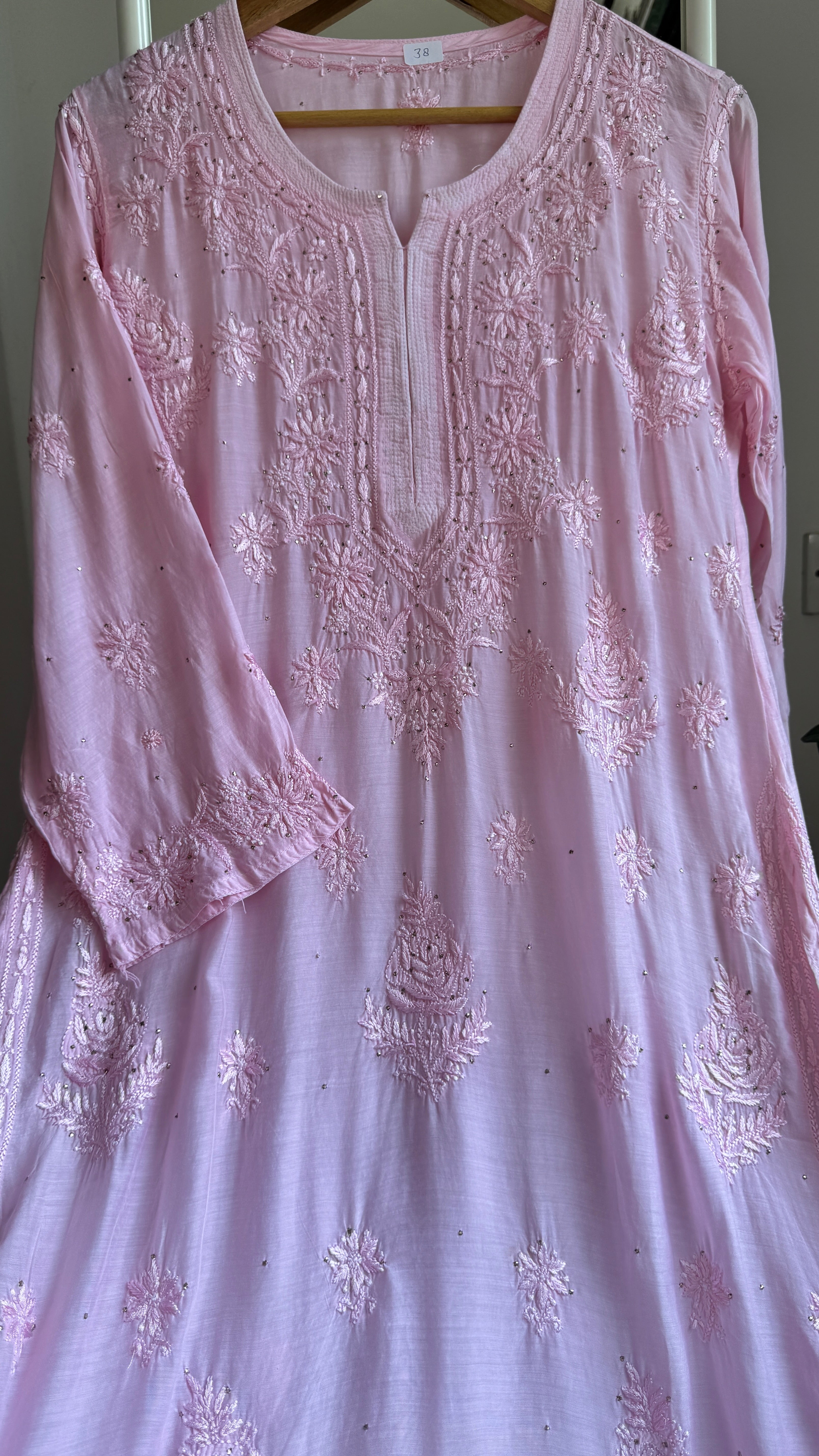 Muslin Chikankari Kurti with Mukaish work - Pink - Aayat Collection