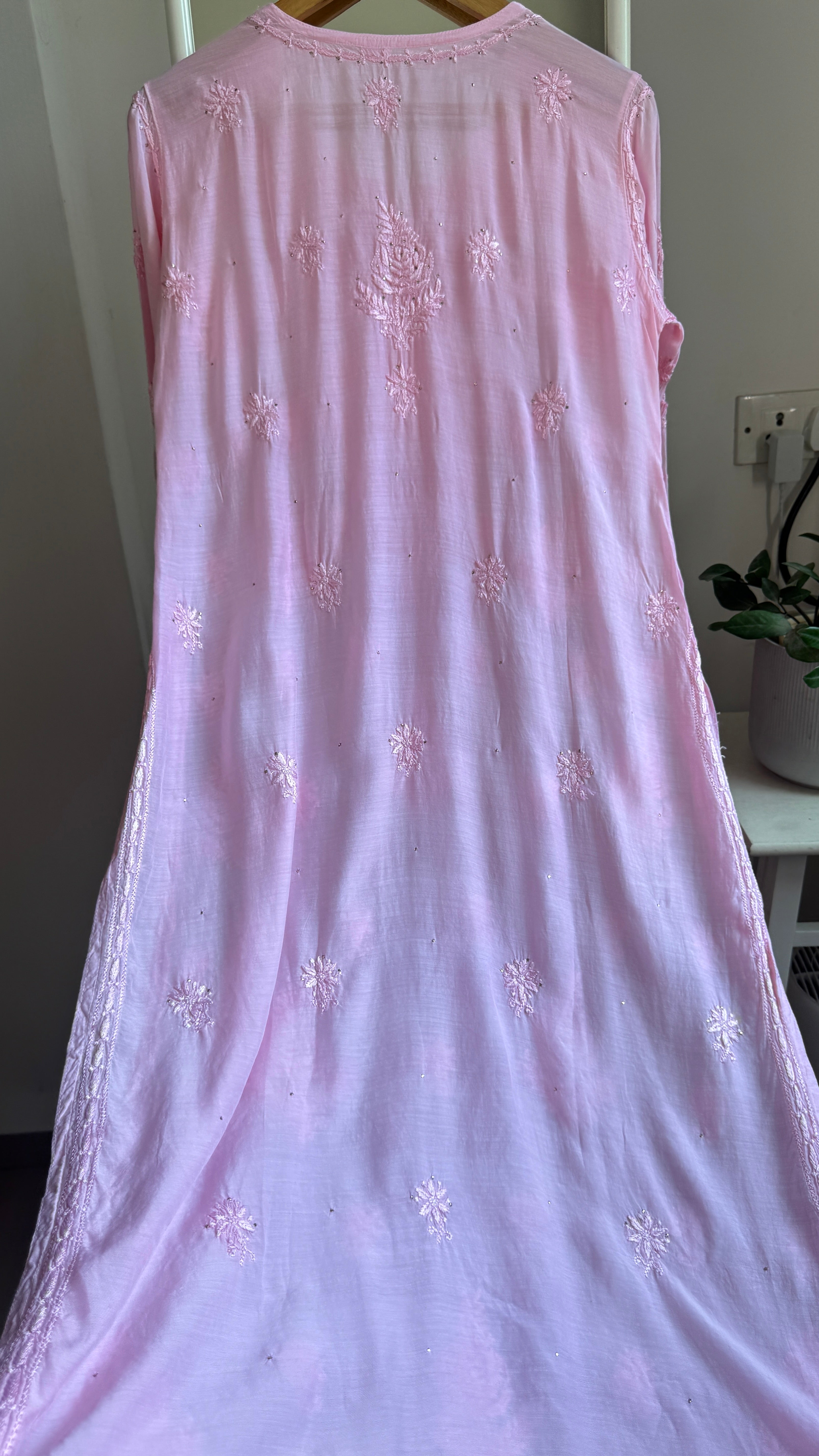 Muslin Chikankari Kurti with Mukaish work - Pink - Aayat Collection