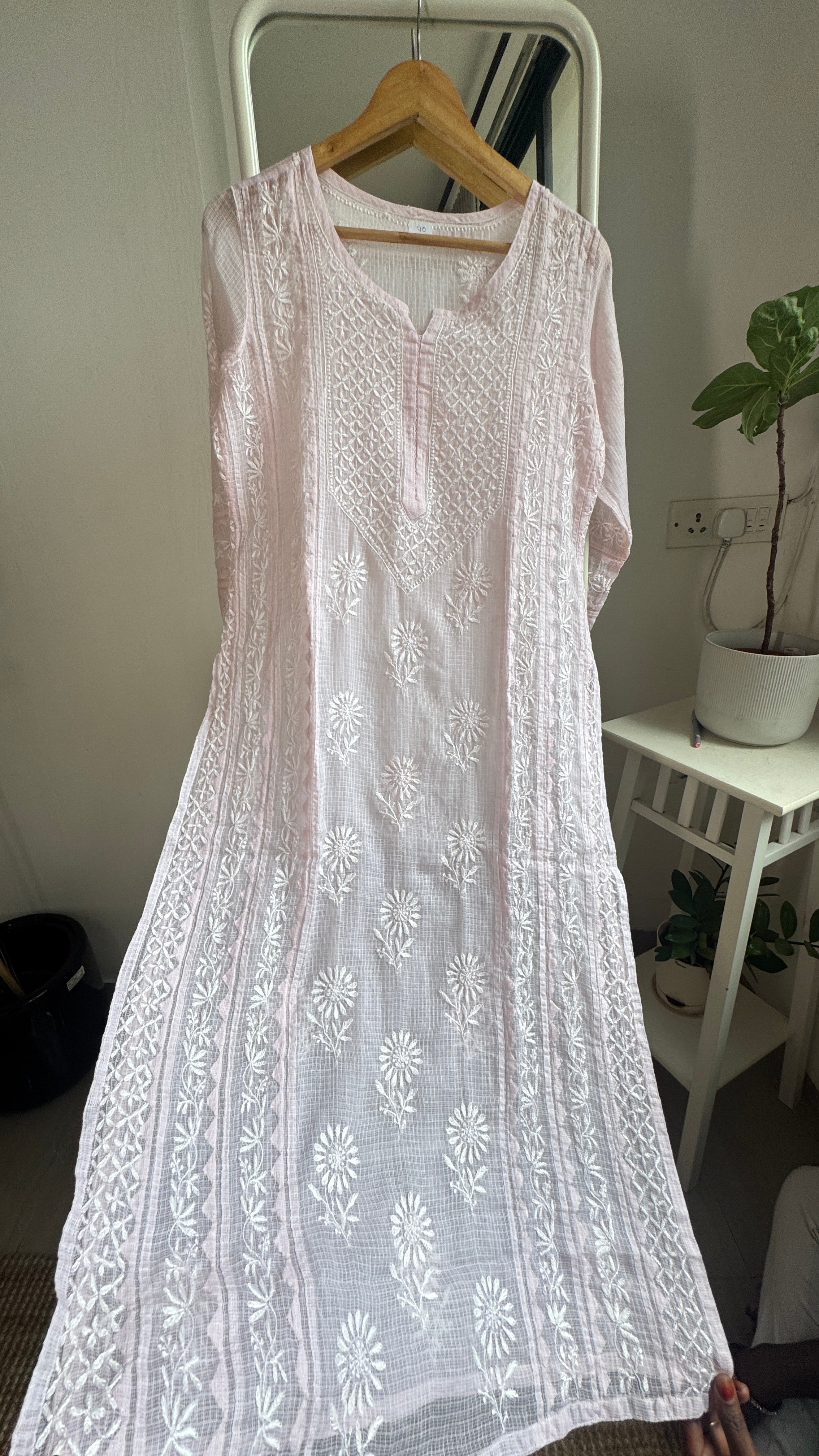 Kota Soft Cotton Chikankari Kurti - Pale Pink - TARA Collection