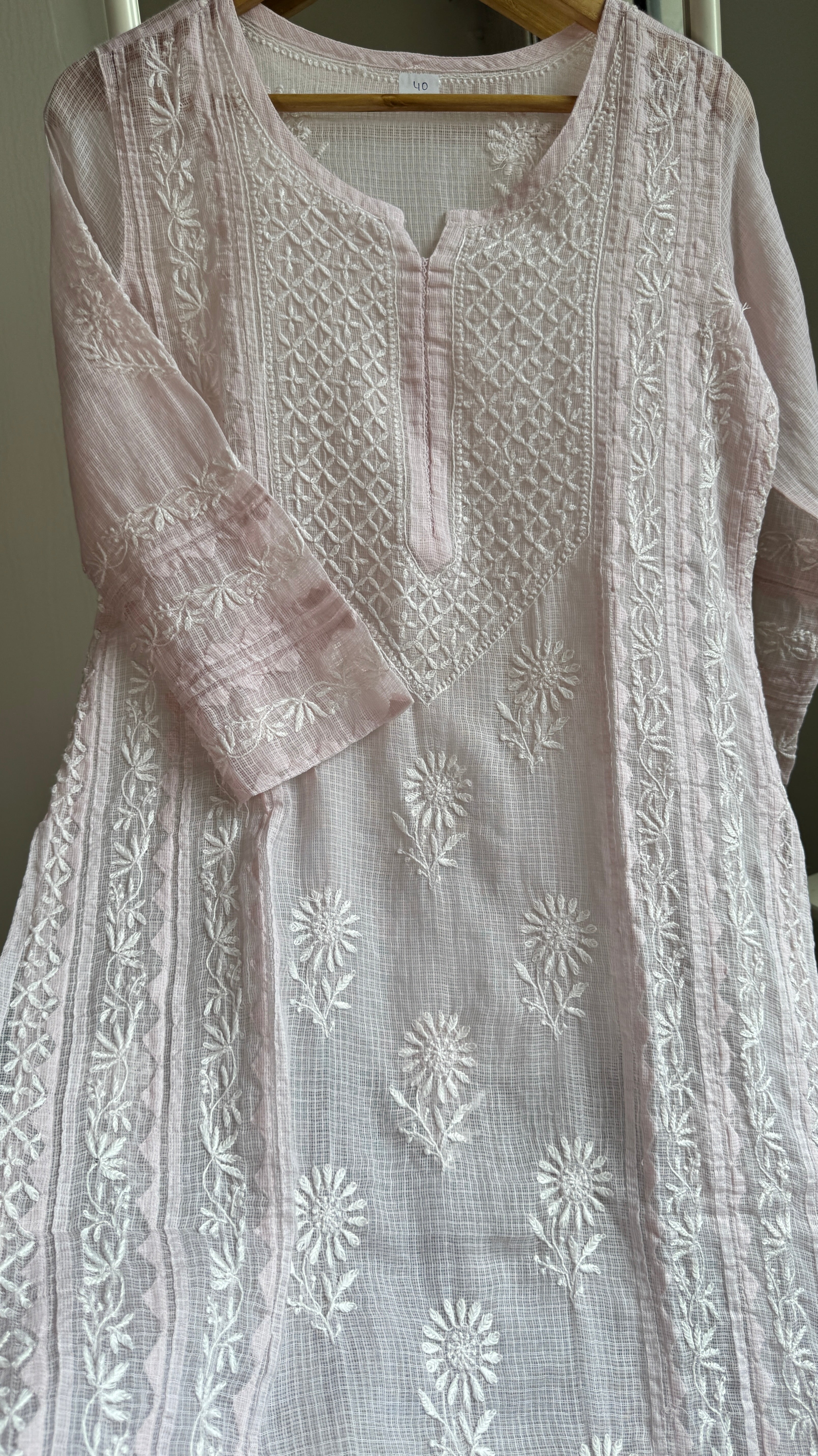 Kota Soft Cotton Chikankari Kurti - Pale Pink - TARA Collection