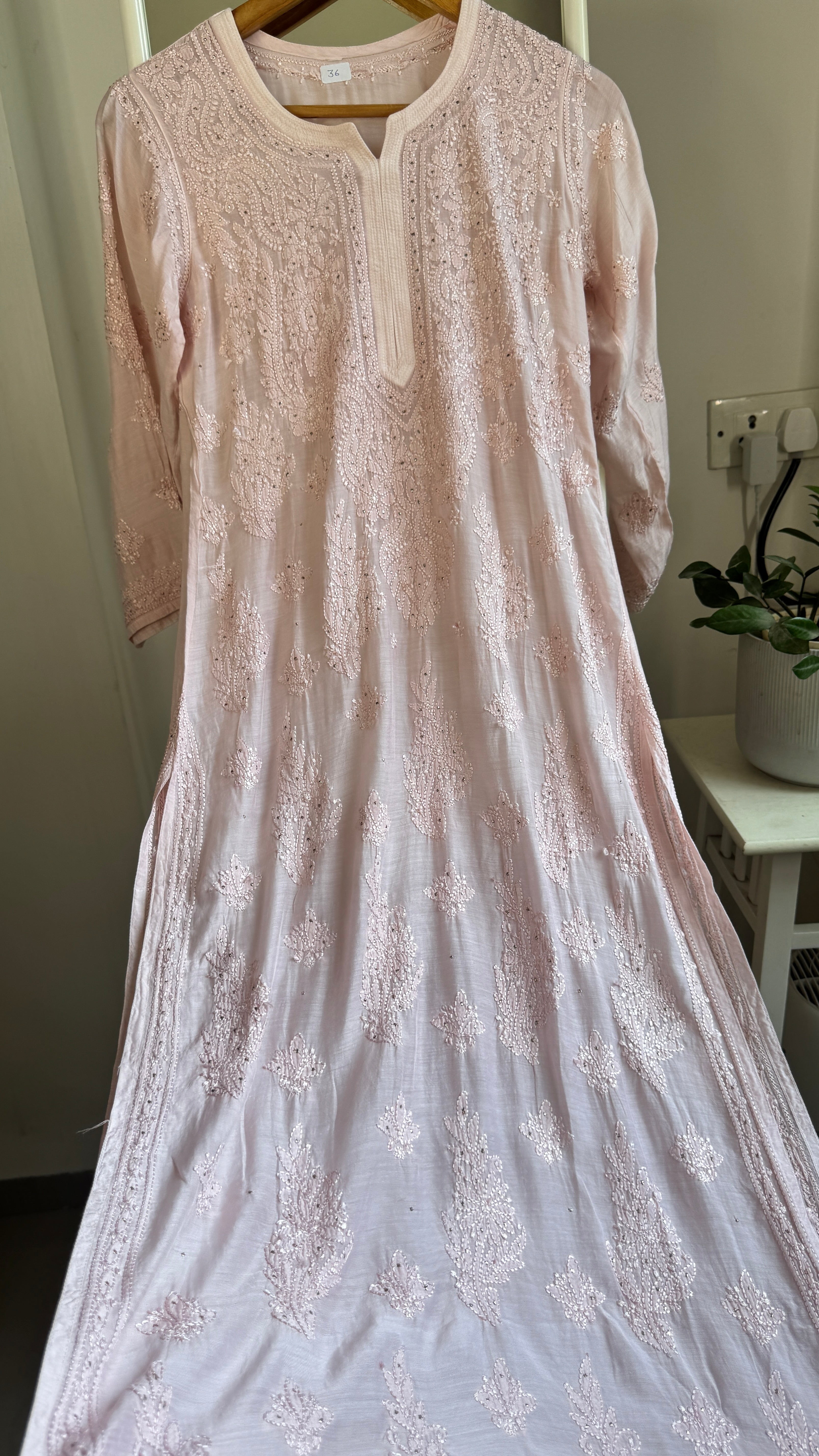 Muslin Chikankari Kurti with Mukaish work - Pale Pink - Aayat Collection