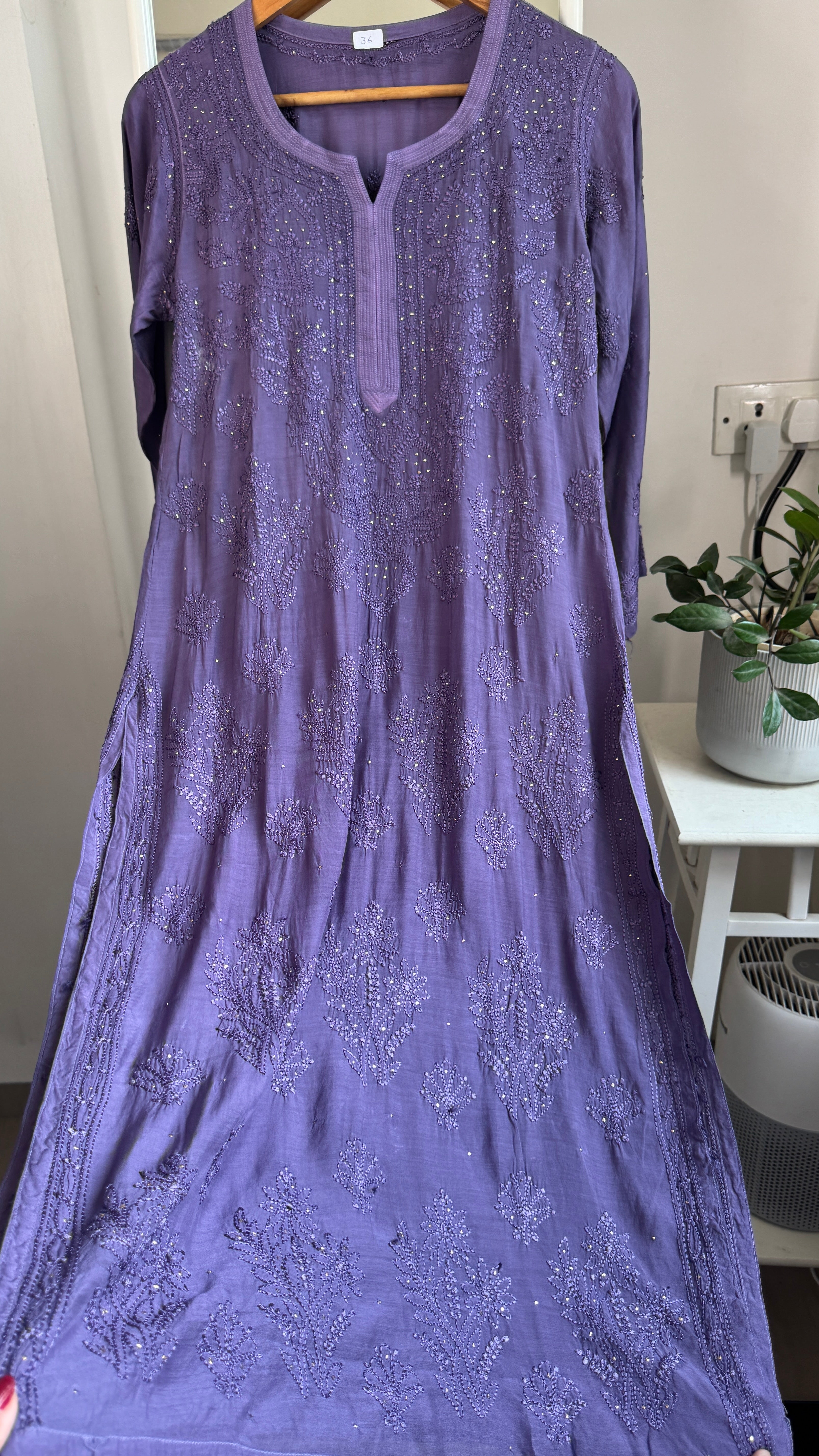 Muslin Chikankari Kurti with Mukaish work - Dove Purple - Aayat Collection