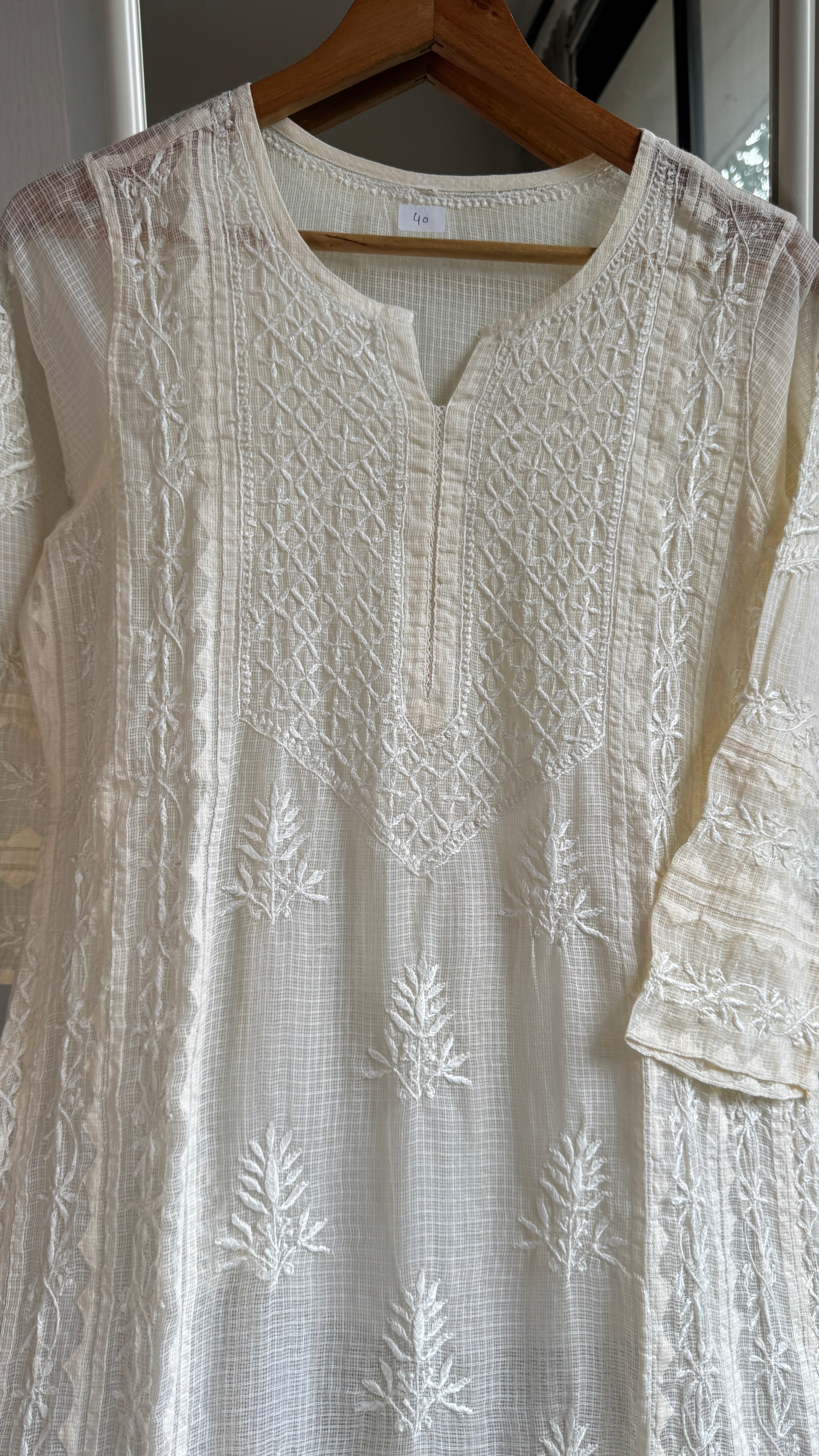 Kota Soft Cotton Chikankari Kurti - Butter Cream - TARA Collection