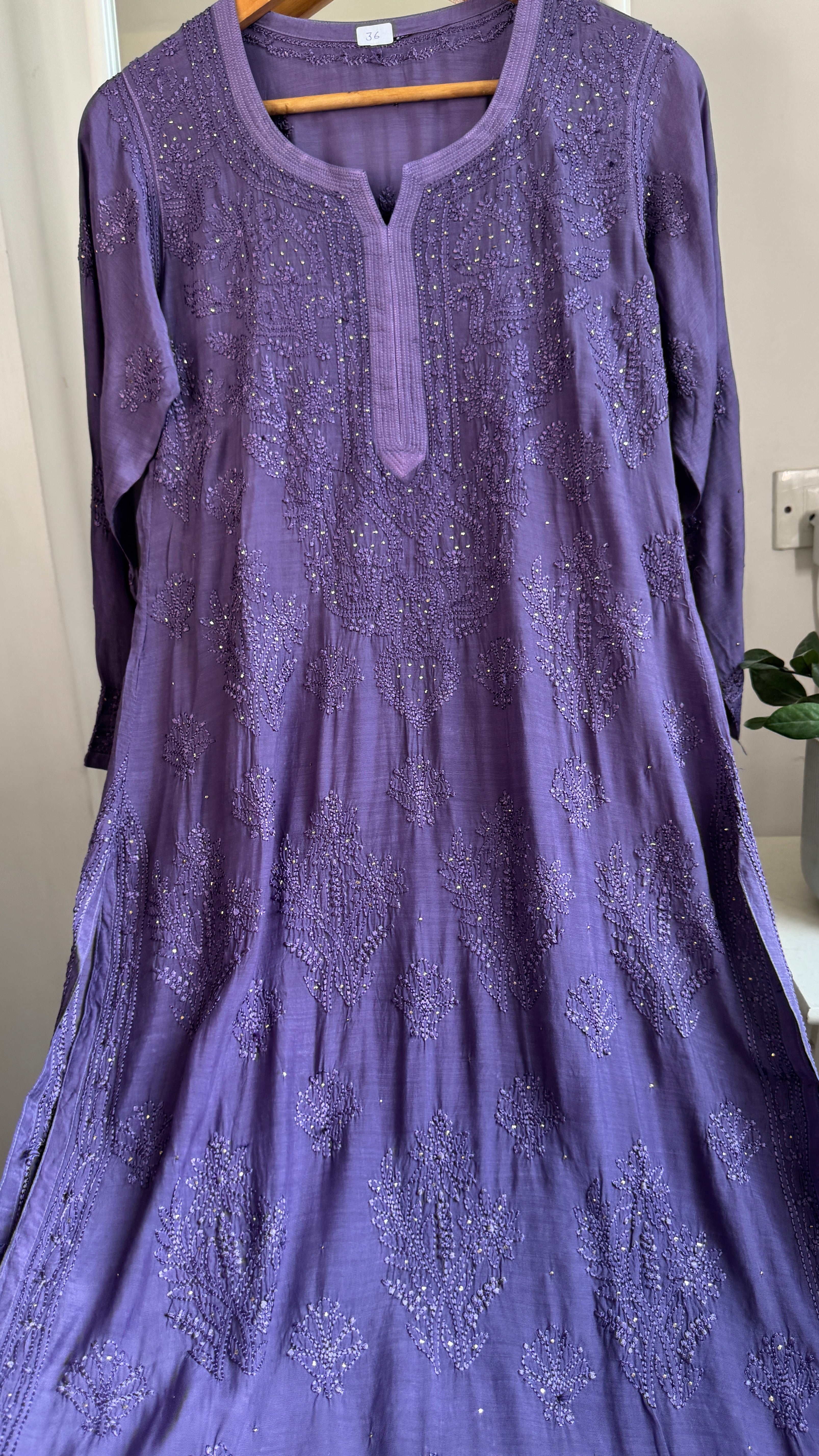 Muslin Chikankari Kurti with Mukaish work - Dove Purple - Aayat Collection