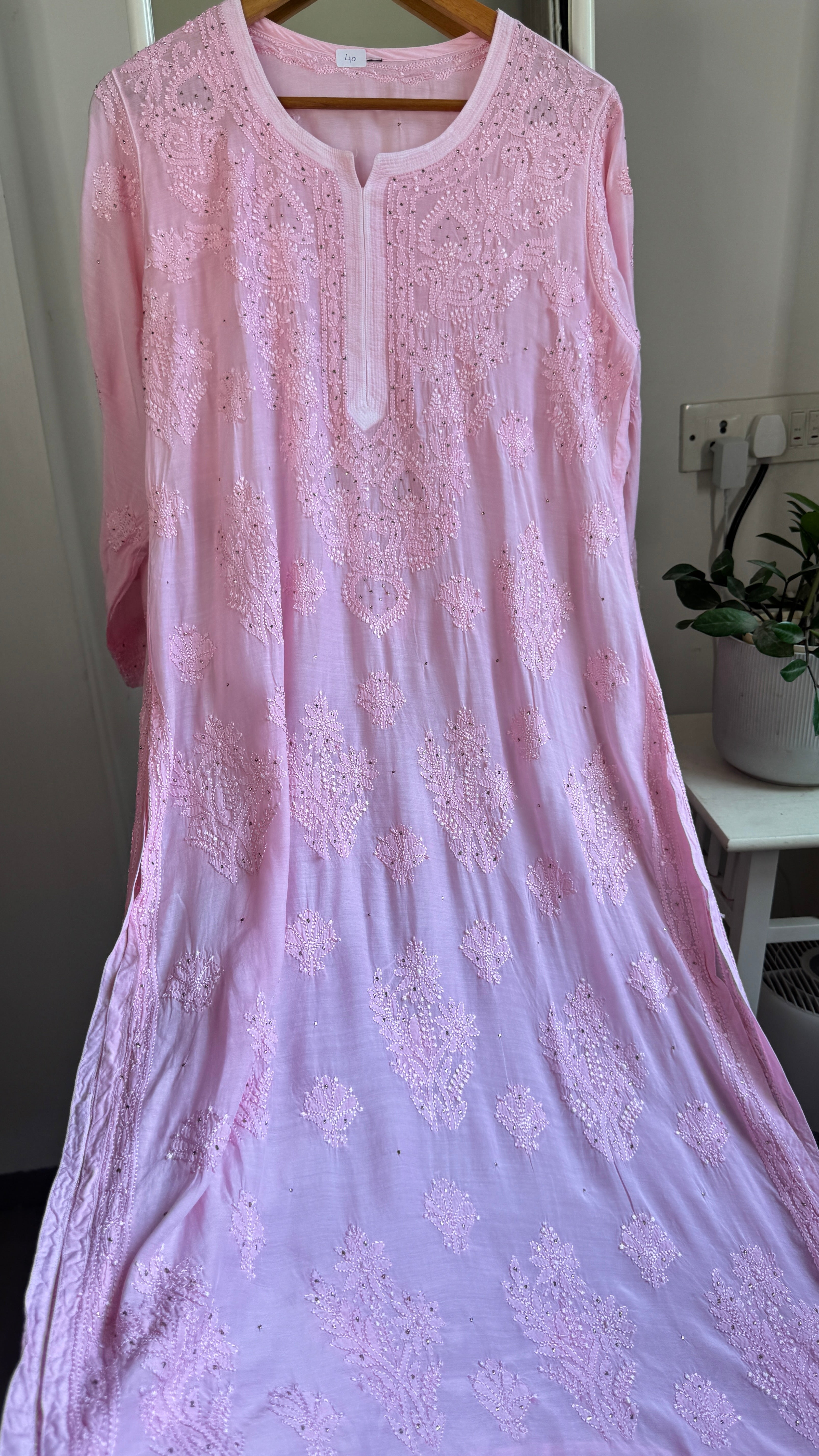 Muslin Chikankari Kurti with Mukaish work - Pink - Aayat Collection