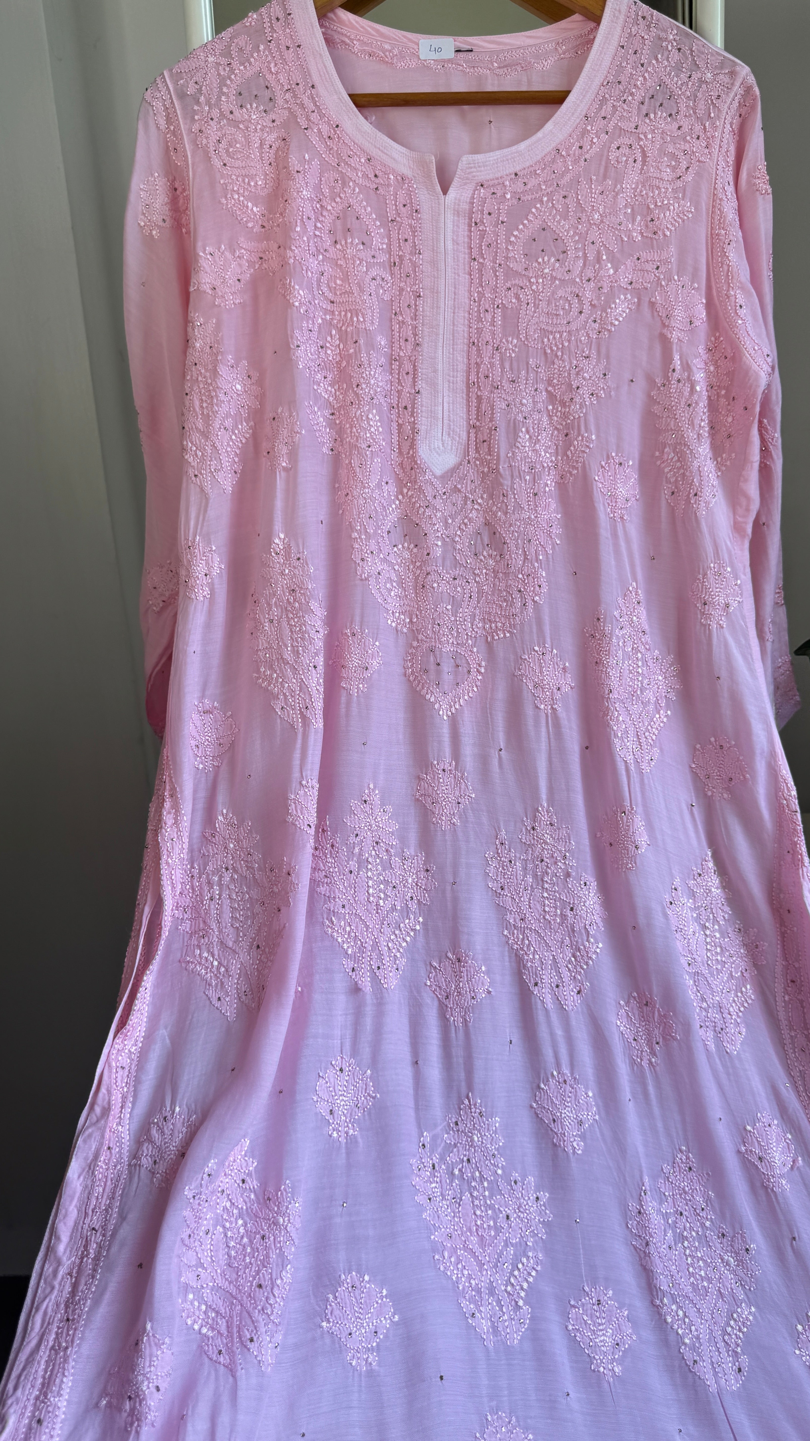 Muslin Chikankari Kurti with Mukaish work - Pink - Aayat Collection