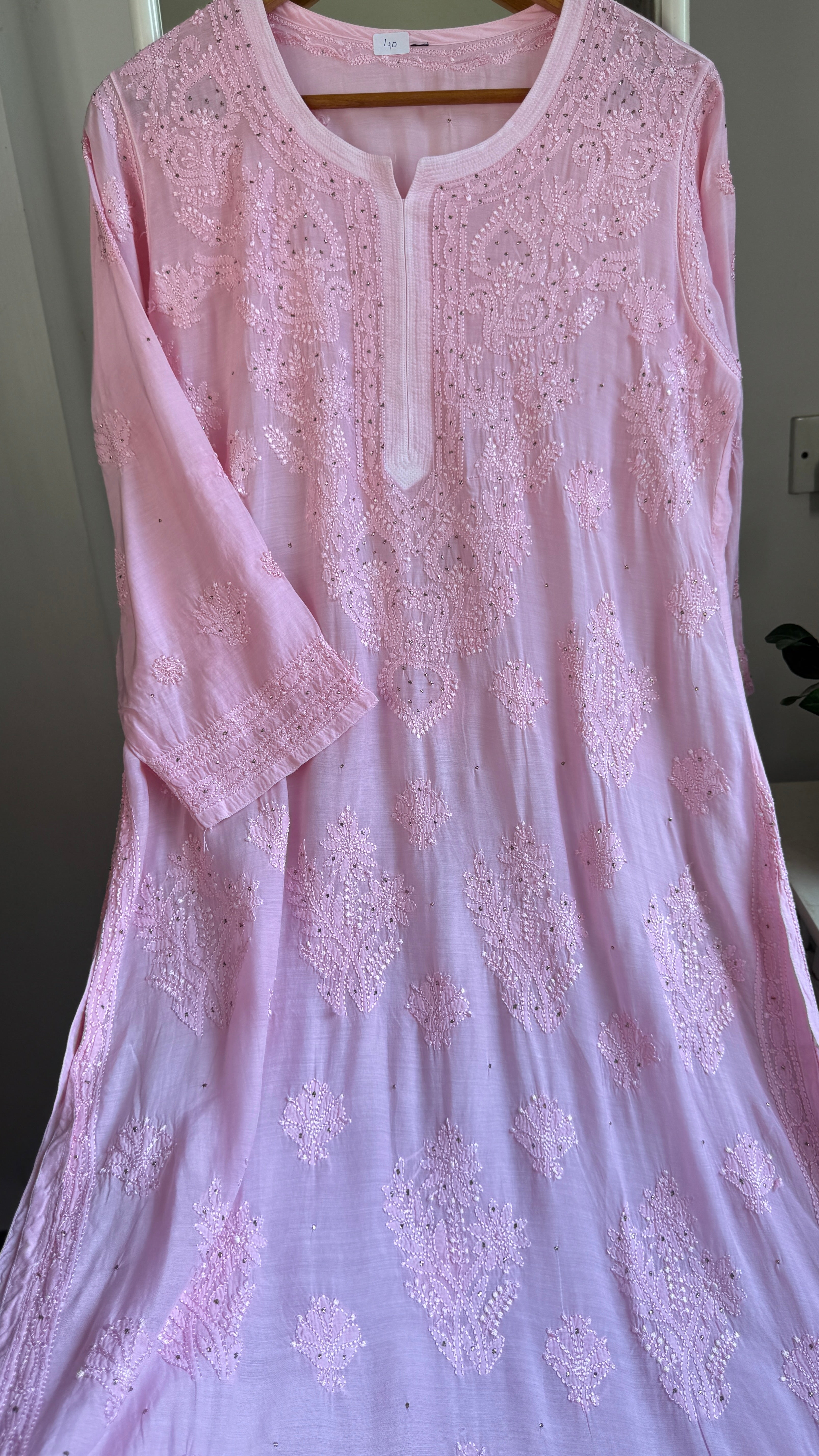 Muslin Chikankari Kurti with Mukaish work - Pink - Aayat Collection