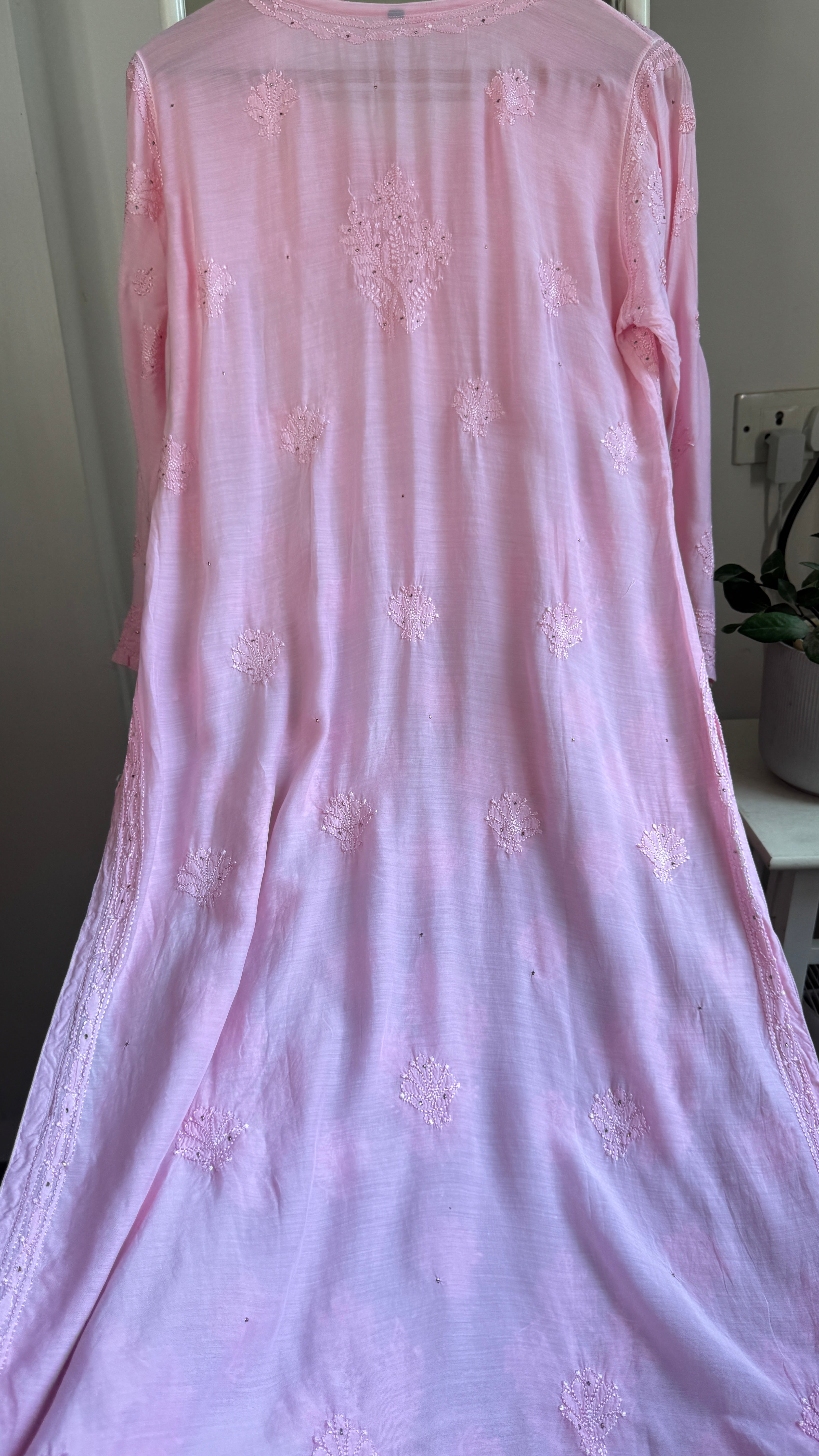 Muslin Chikankari Kurti with Mukaish work - Pink - Aayat Collection