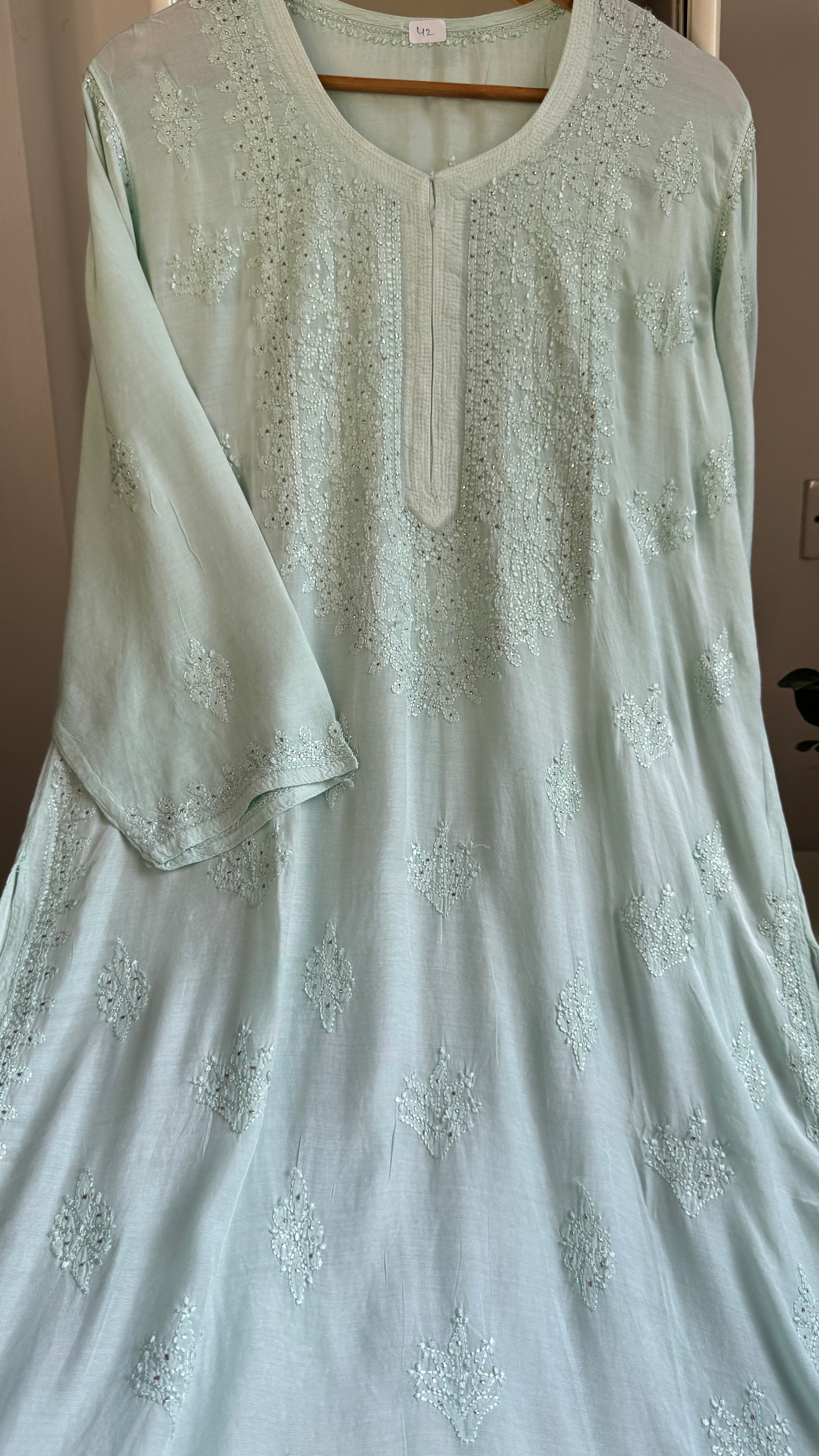 Muslin Chikankari Kurti with Mukaish work - Green - Aayat Collection