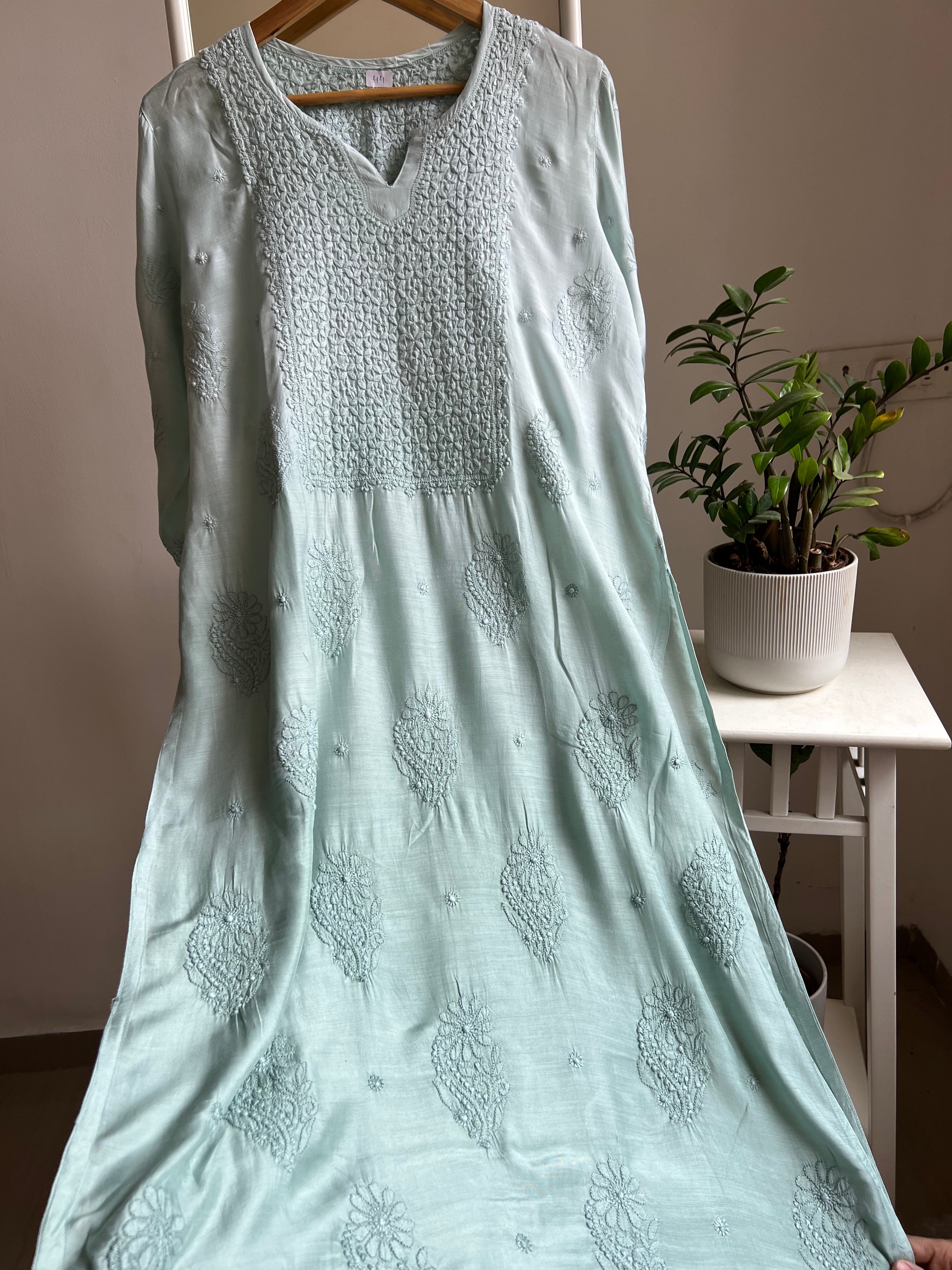 Muslin Chikankari Kurti - Green Ombre ARIAA CHIKANKARI
