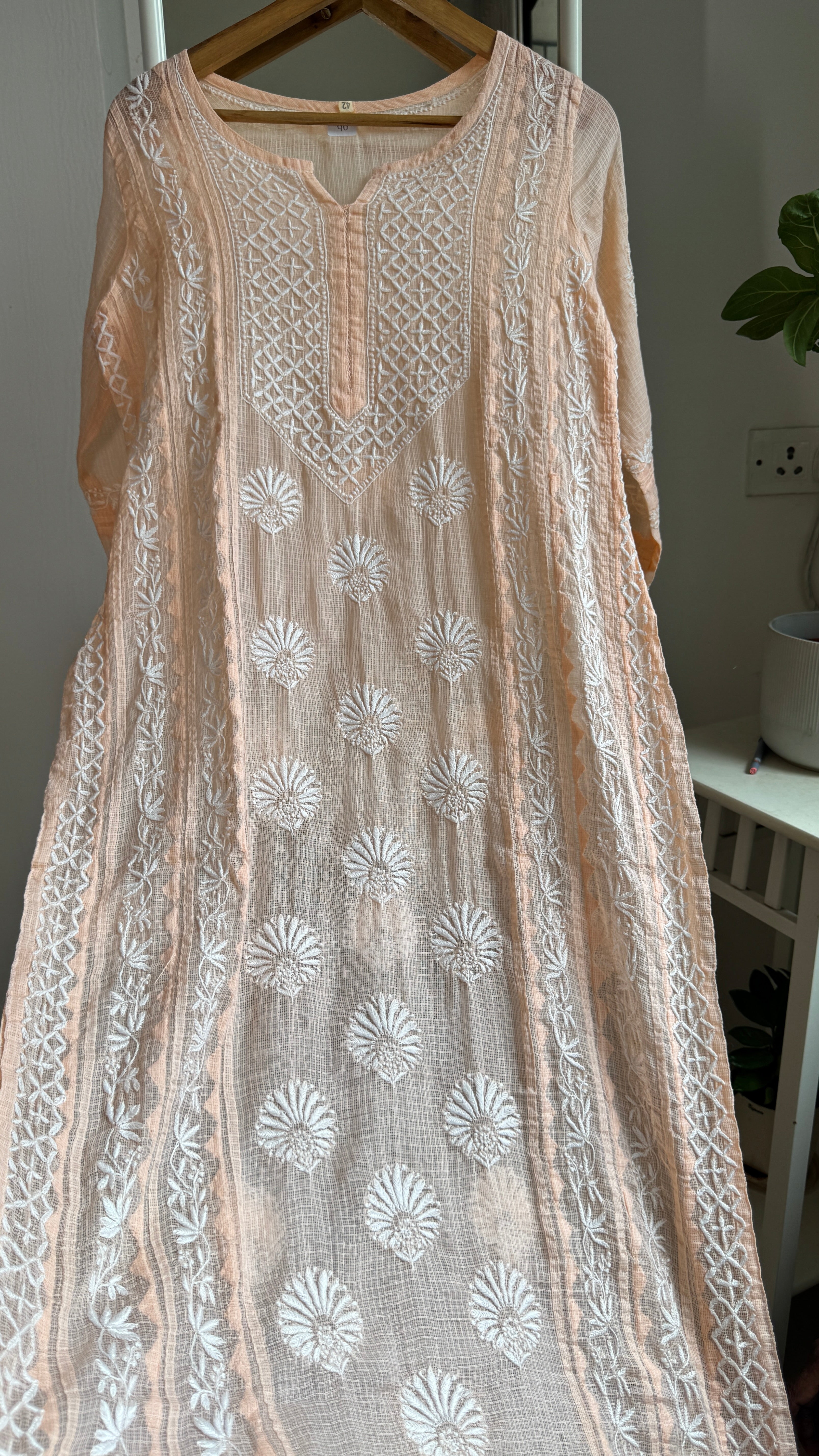 Kota Soft Cotton Chikankari Kurti - Peach - TARA Collection