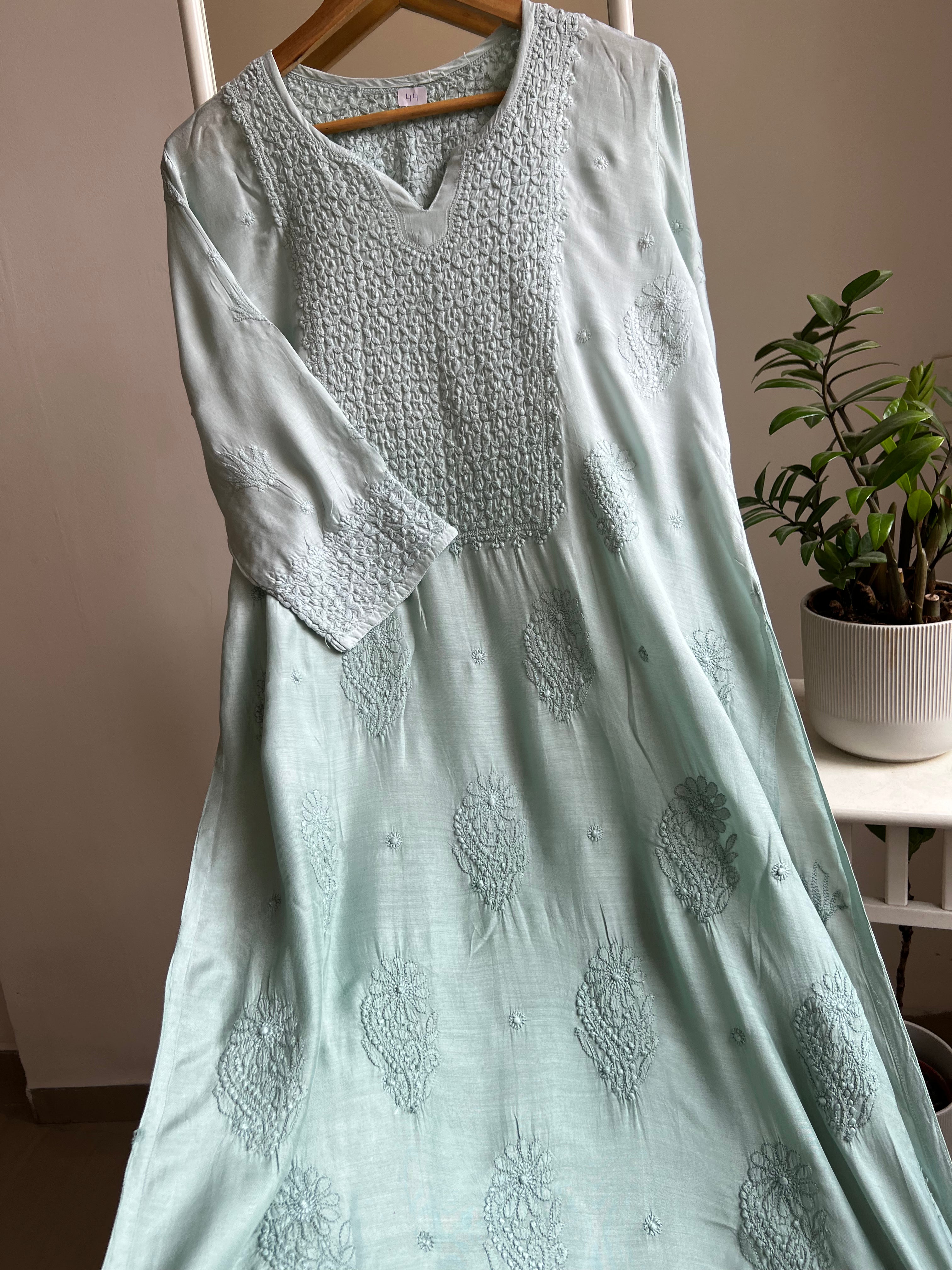 Muslin Chikankari Kurti - Green Ombre
