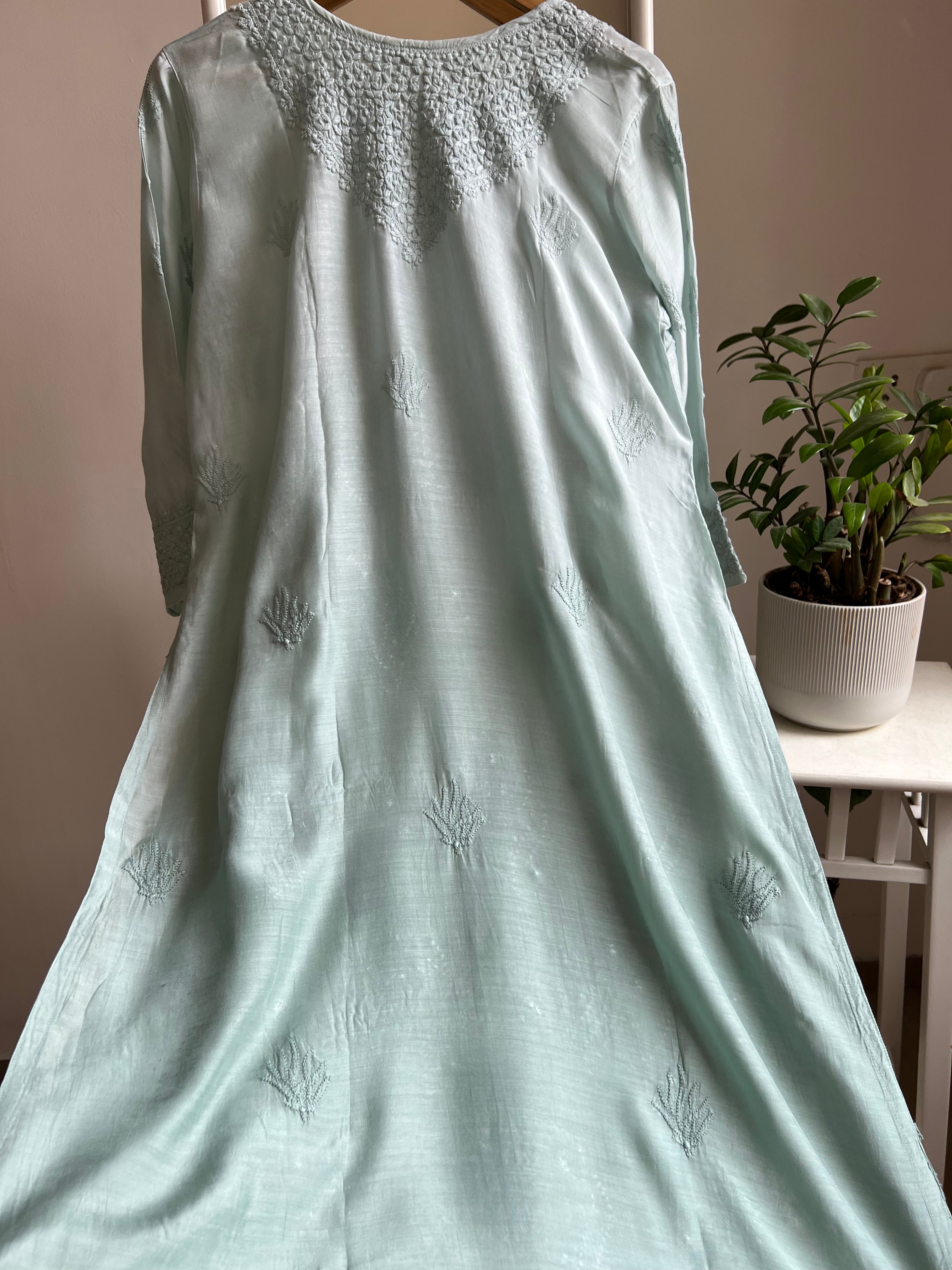 Muslin Chikankari Kurti - Green Ombre ARIAA CHIKANKARI