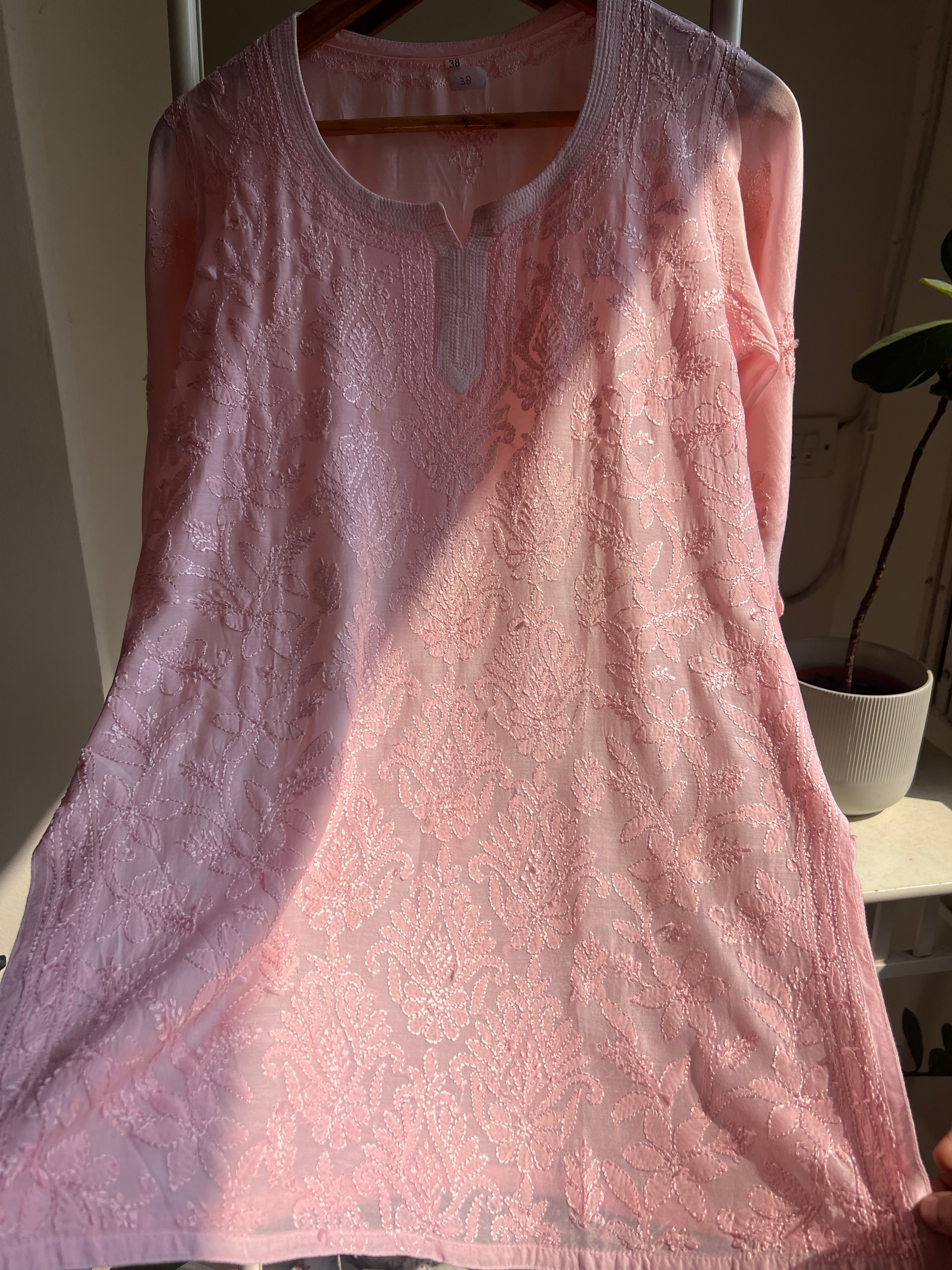 Chikankari Muslin short Top in Pink - HOOR Collection