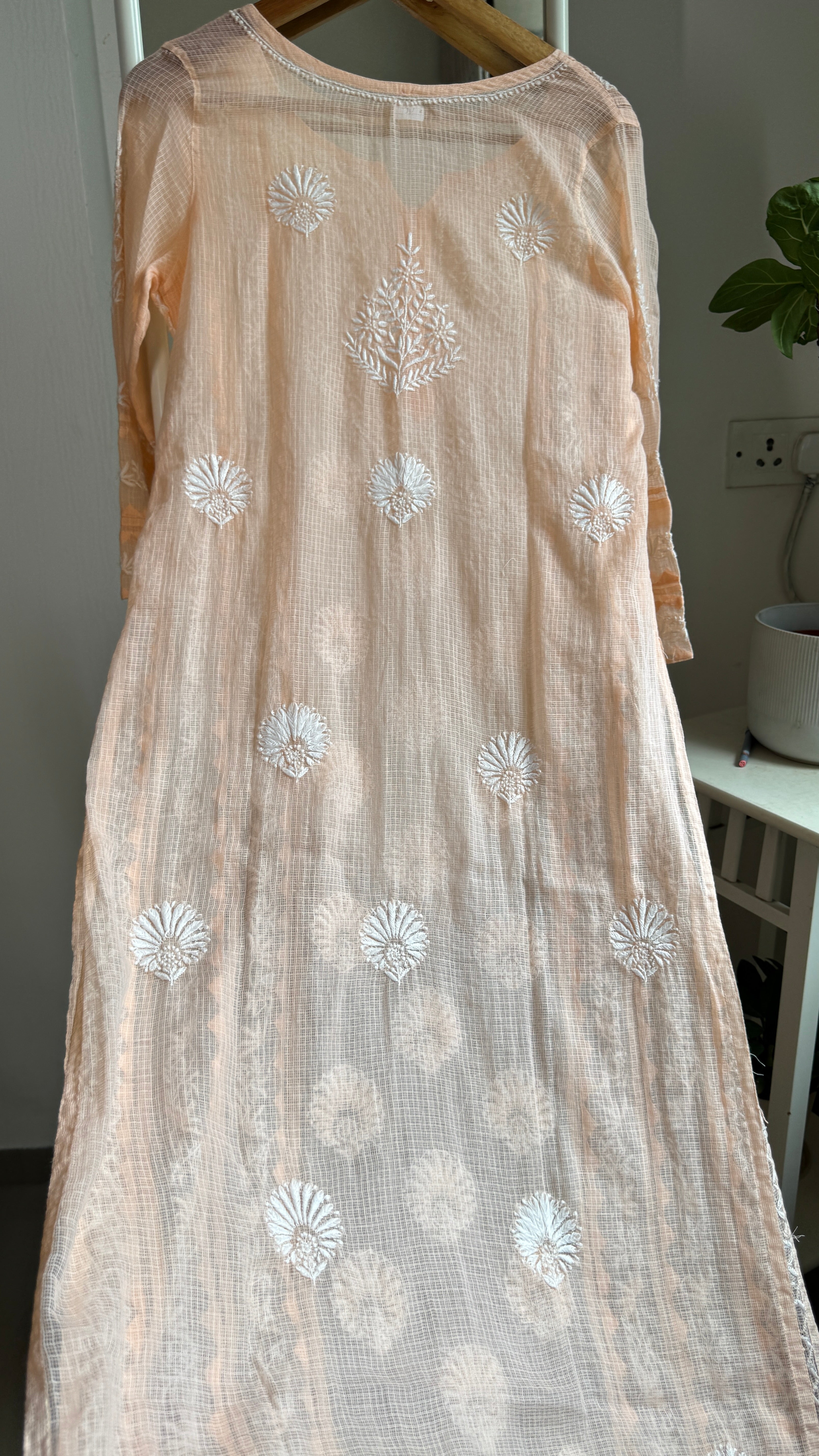 Kota Soft Cotton Chikankari Kurti - Peach - TARA Collection