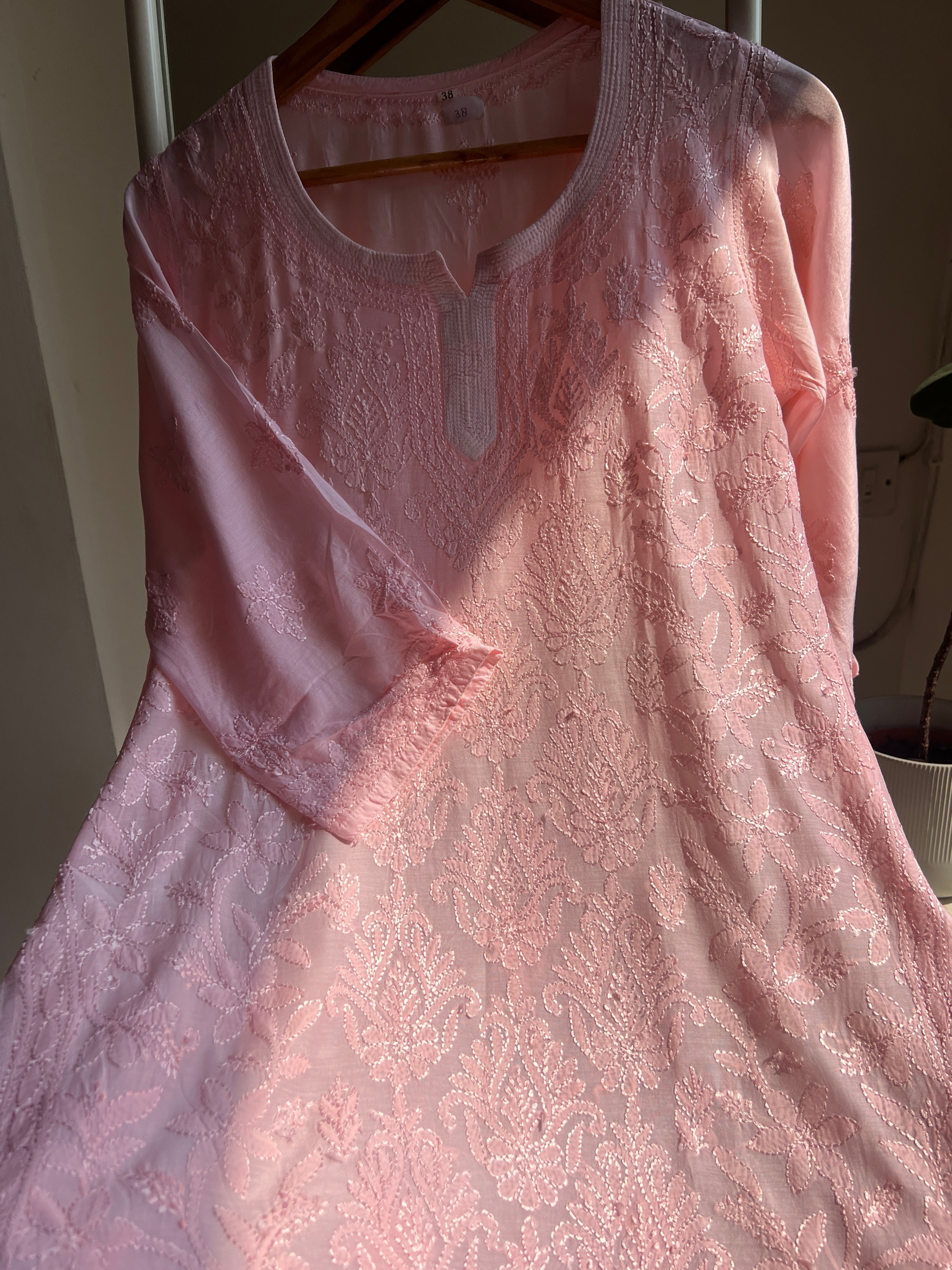 Chikankari Muslin short Top in Pink - HOOR Collection