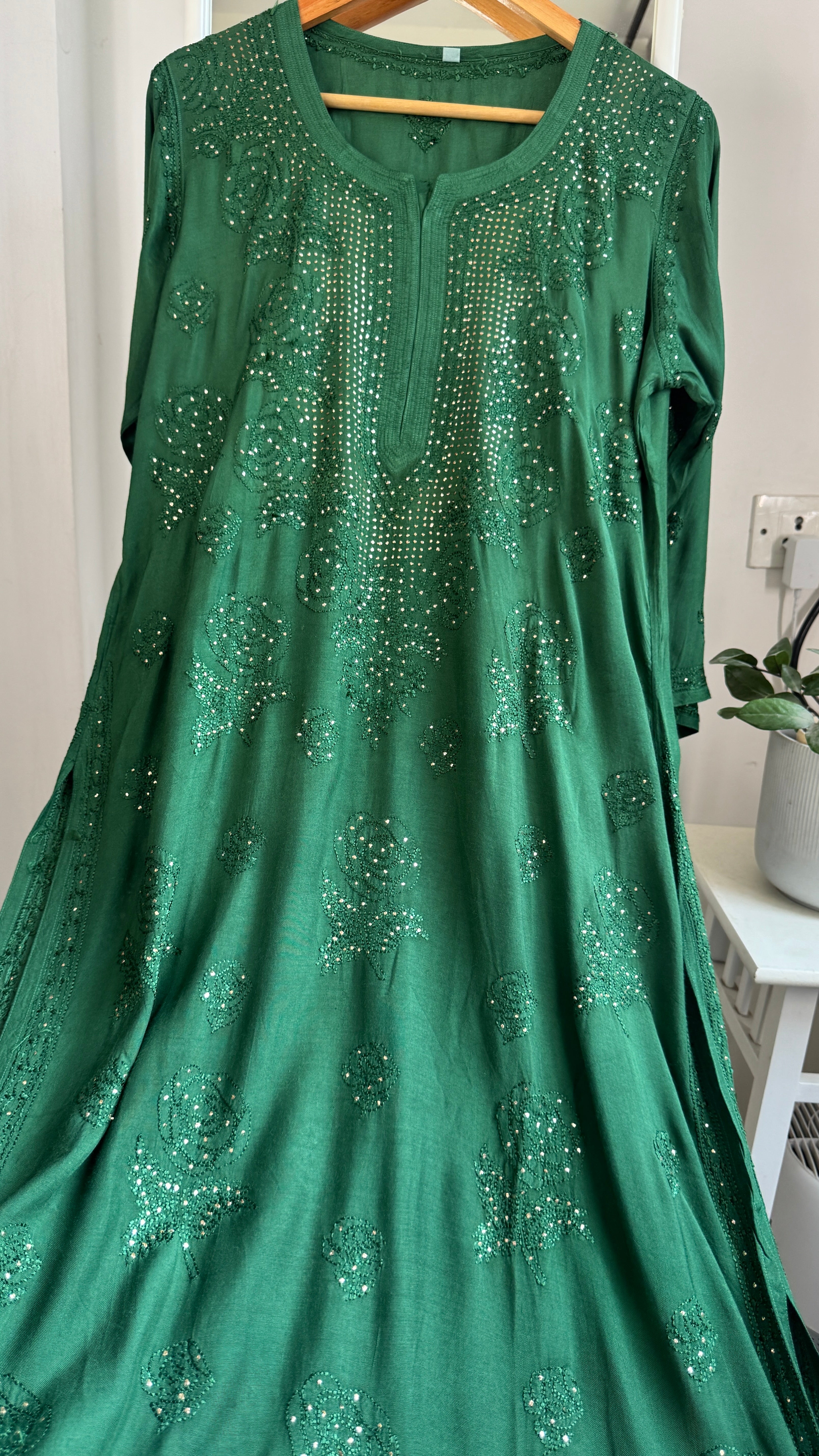 Muslin Chikankari Kurti with Mukaish work - Pine Green - Aayat Collection