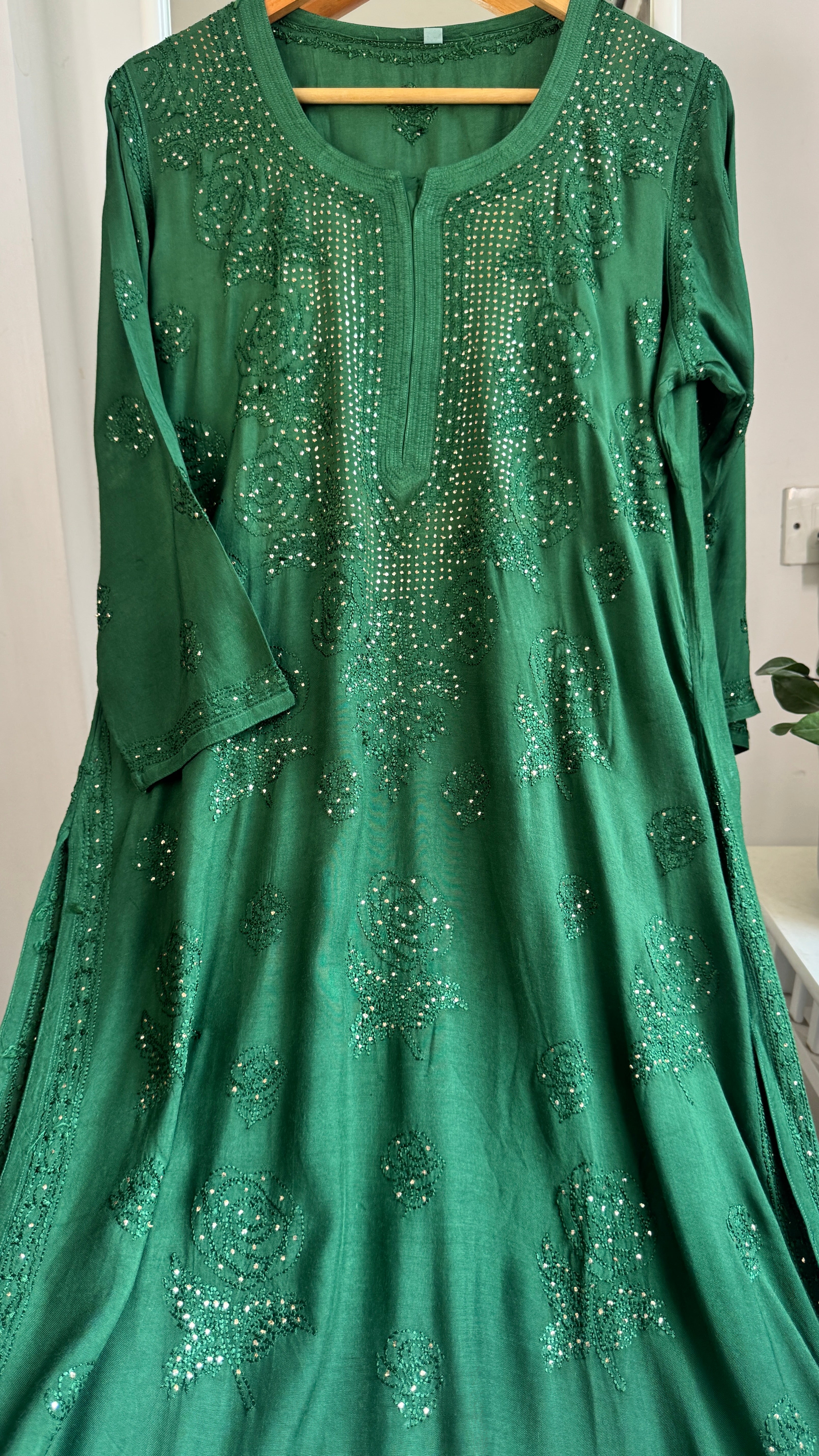 Muslin Chikankari Kurti with Mukaish work - Pine Green - Aayat Collection