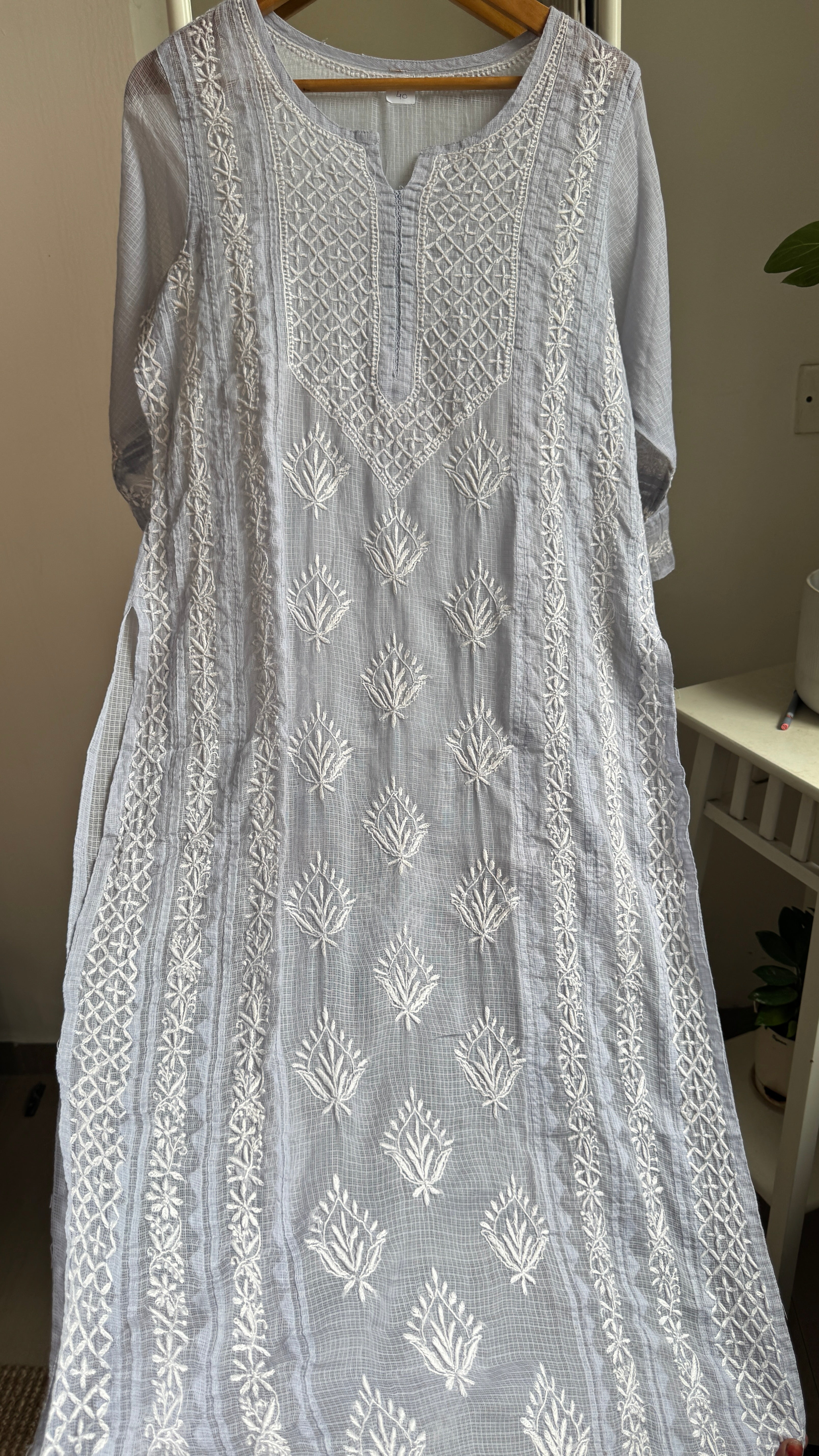 Kota Soft Cotton Chikankari Kurti- Grey - TARA Collection