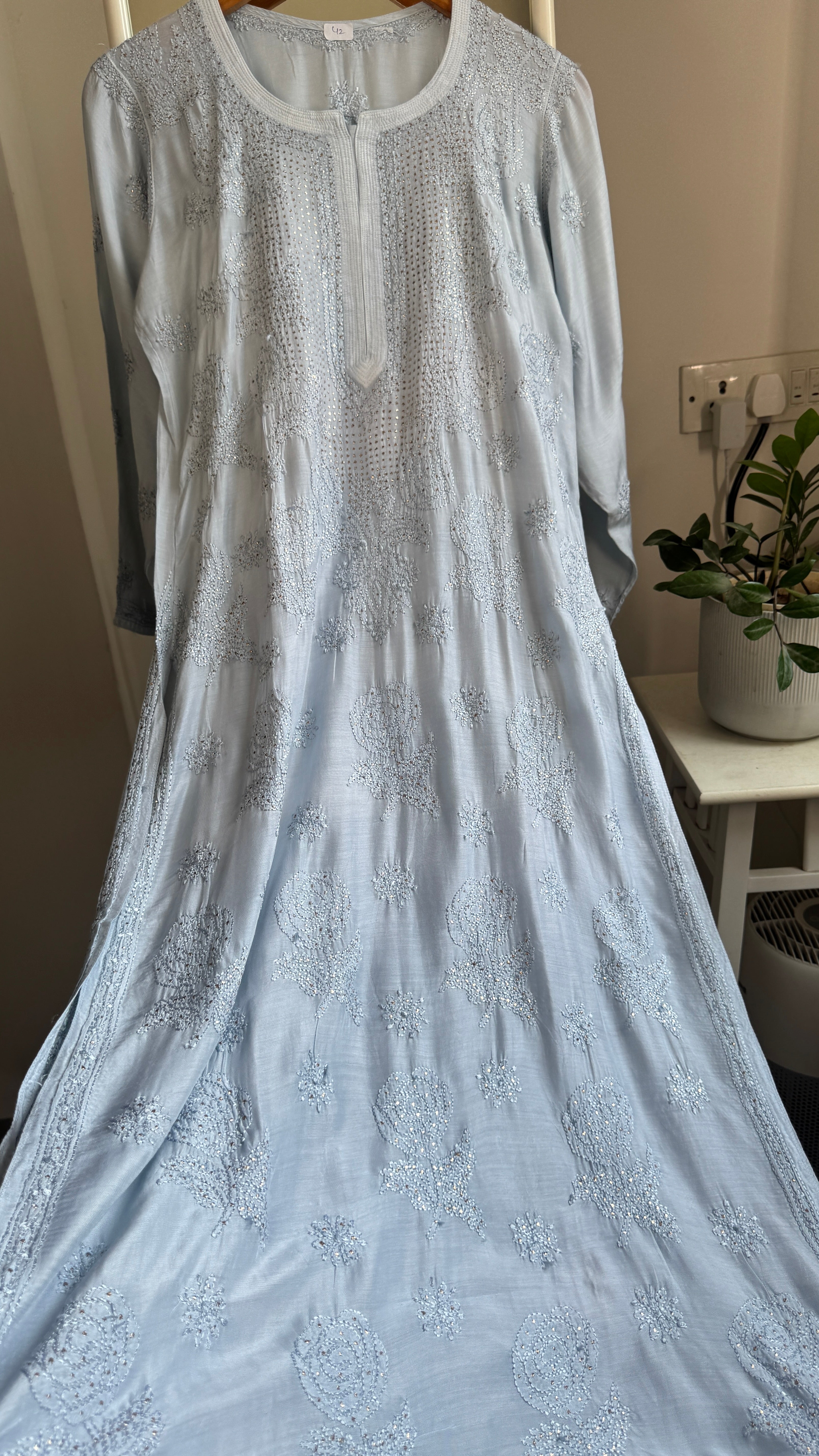 Muslin Chikankari Kurti with Mukaish work -Grey - Aayat Collection