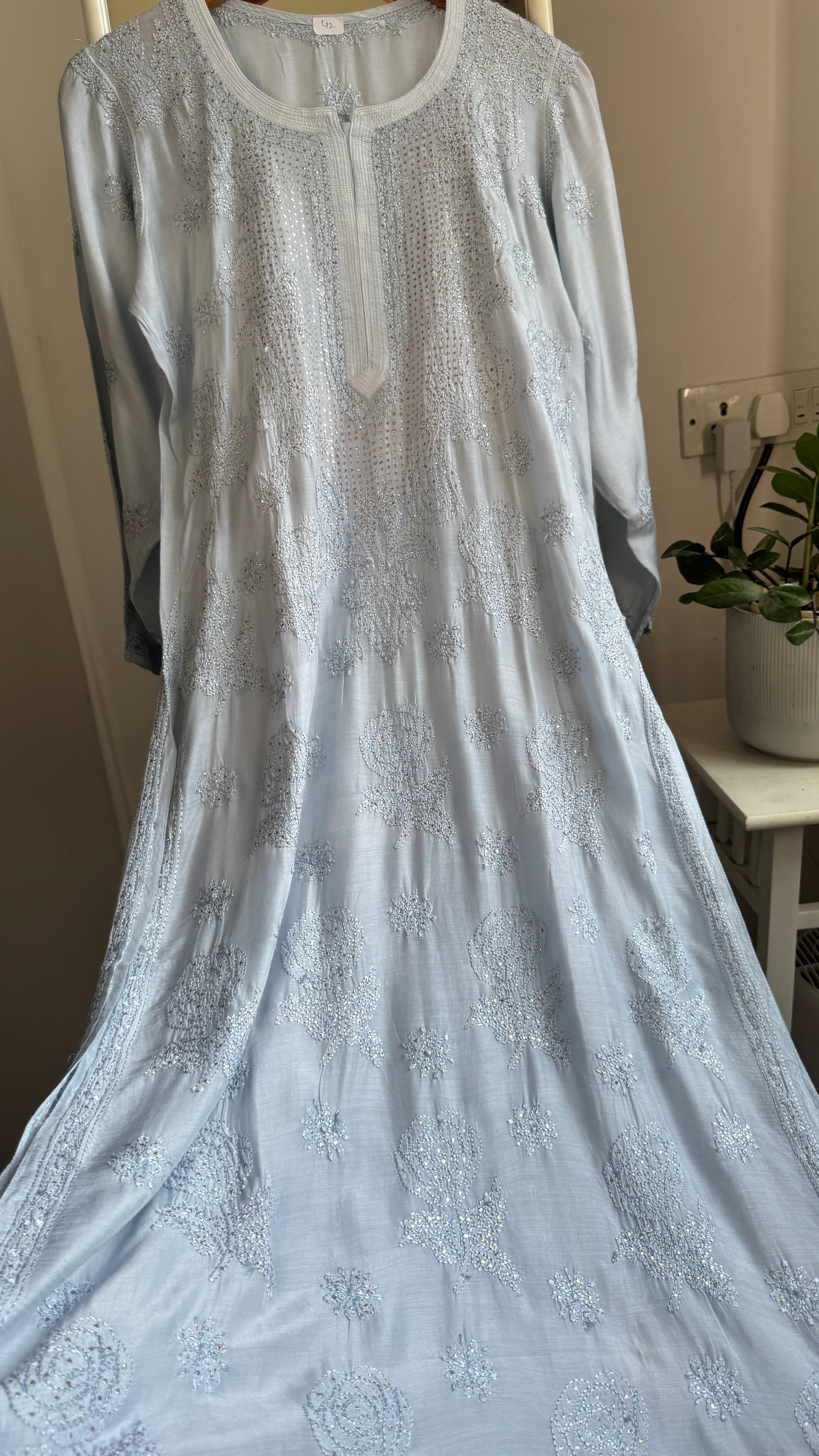 Muslin Chikankari Kurti with Mukaish work -Grey - Aayat Collection