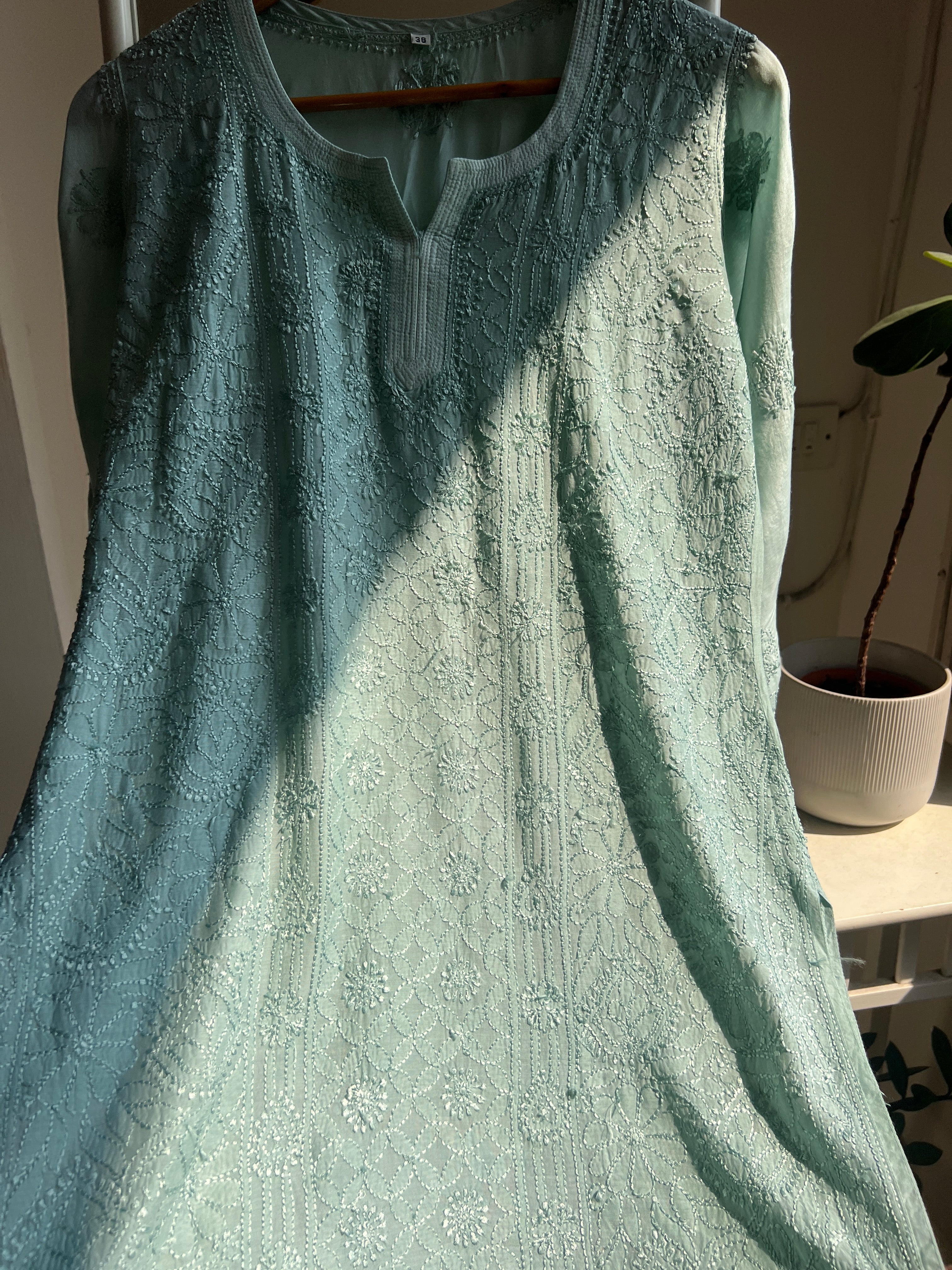 Chikankari Muslin short Top in Green - HOOR Collection