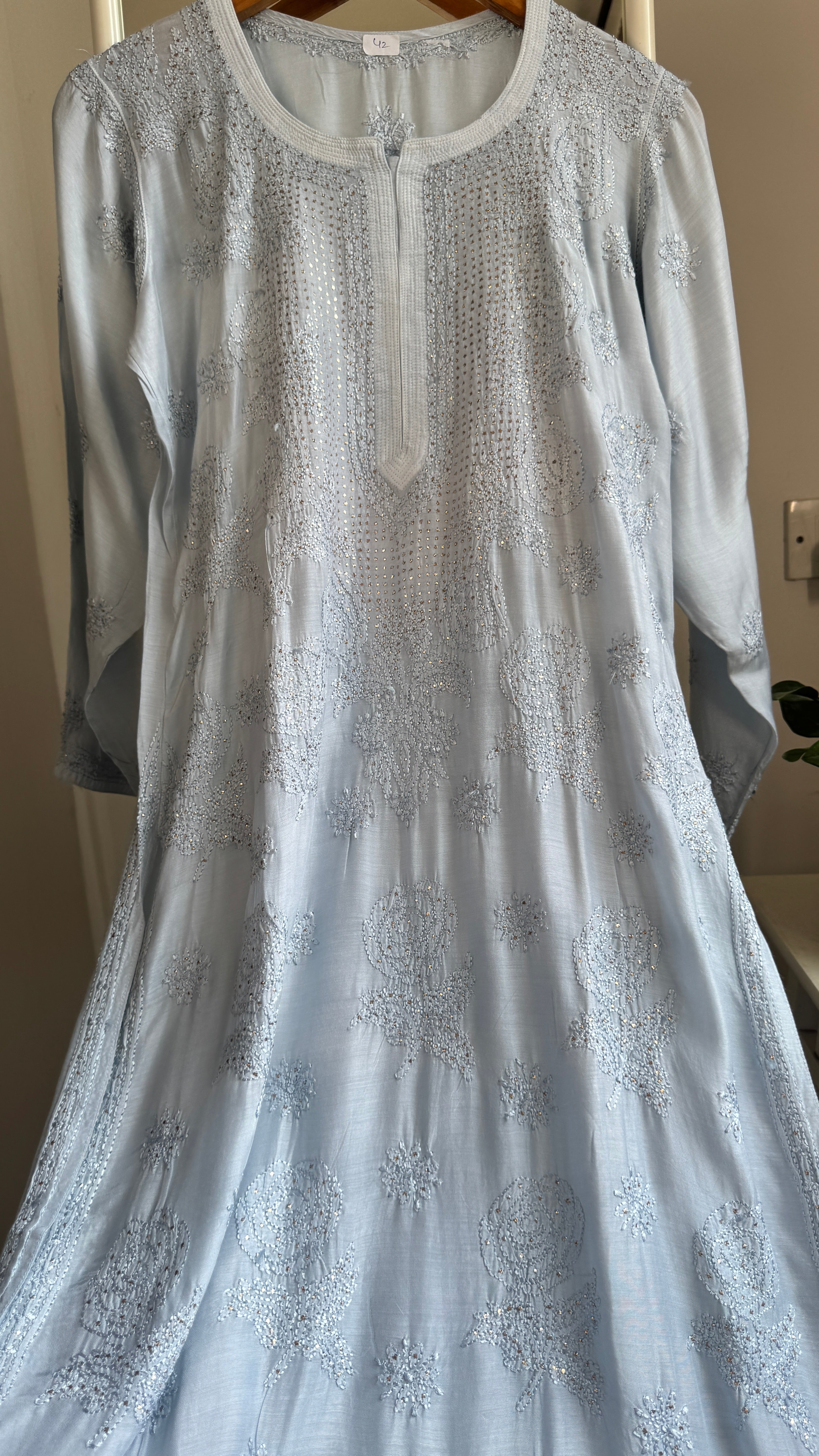 Muslin Chikankari Kurti with Mukaish work -Grey - Aayat Collection