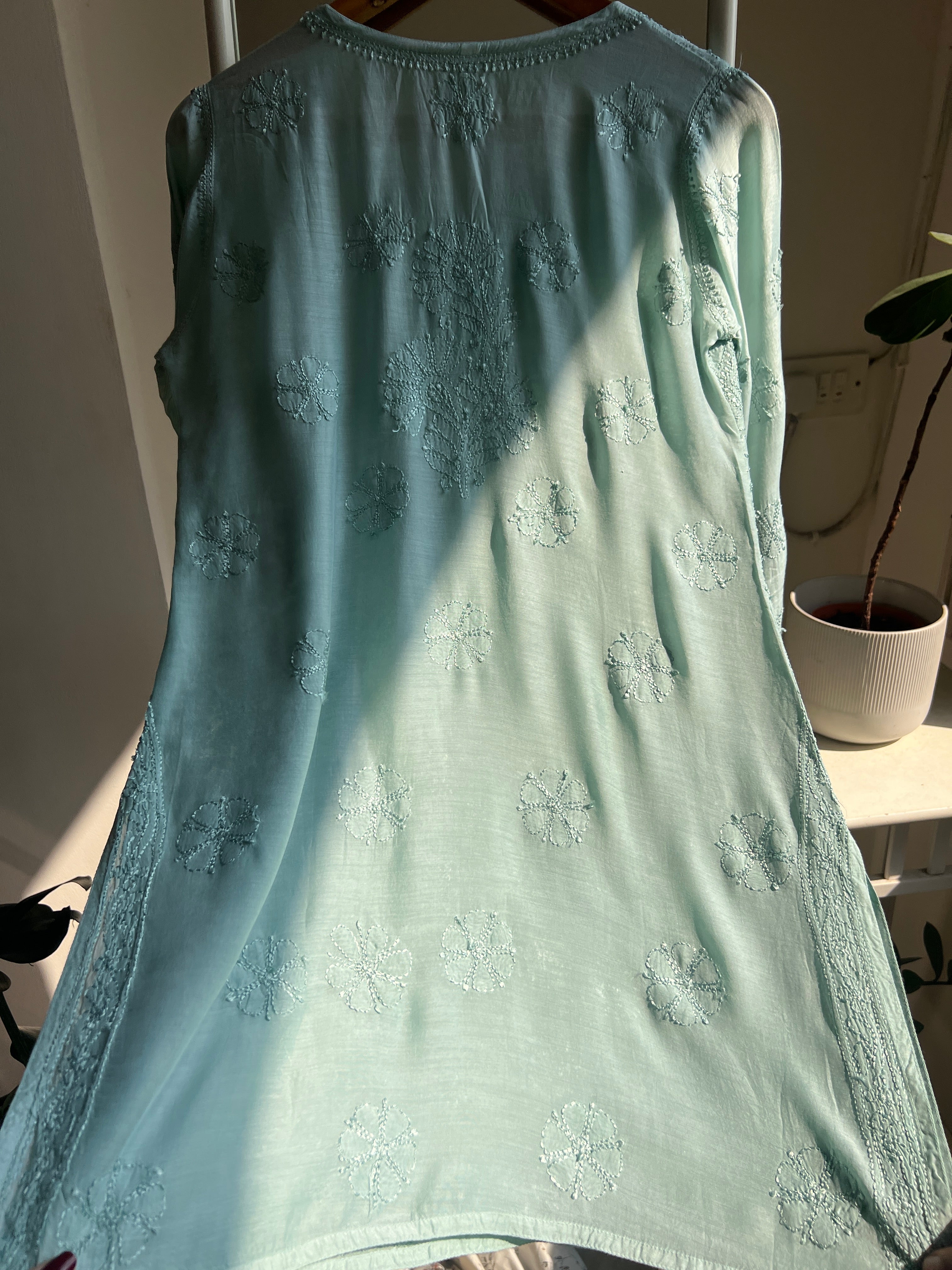 Chikankari Muslin short Top in Green - HOOR Collection