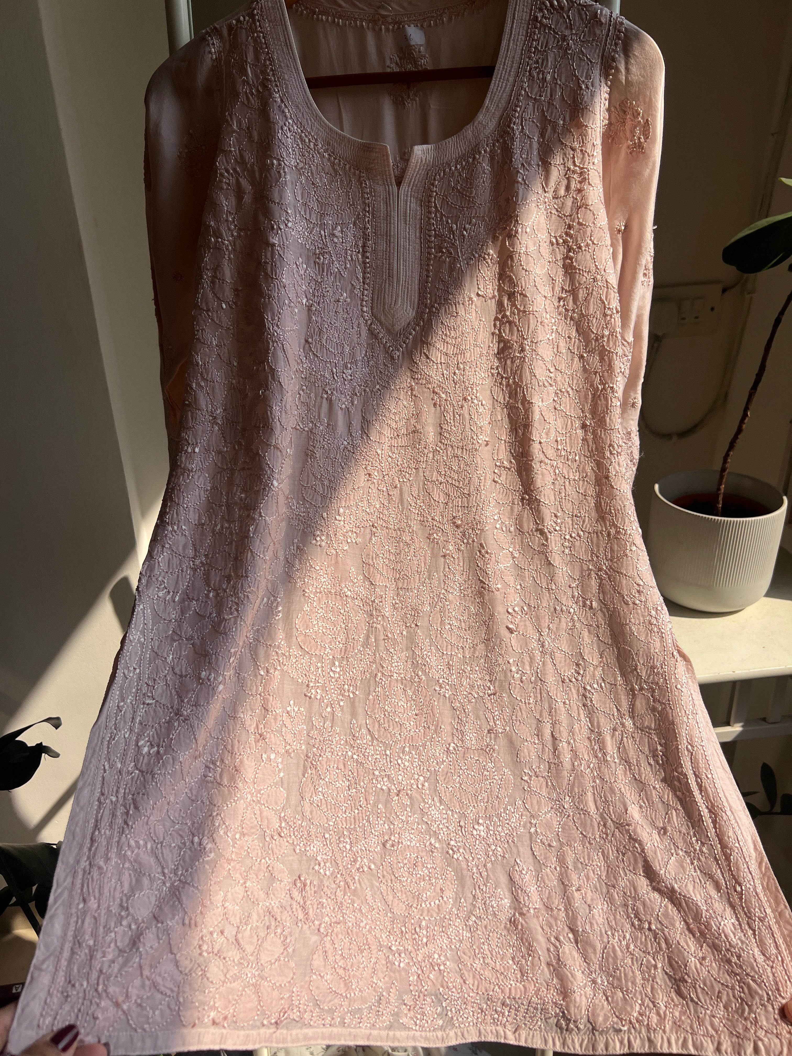 Chikankari Muslin short Top in Nude Pink - HOOR Collection