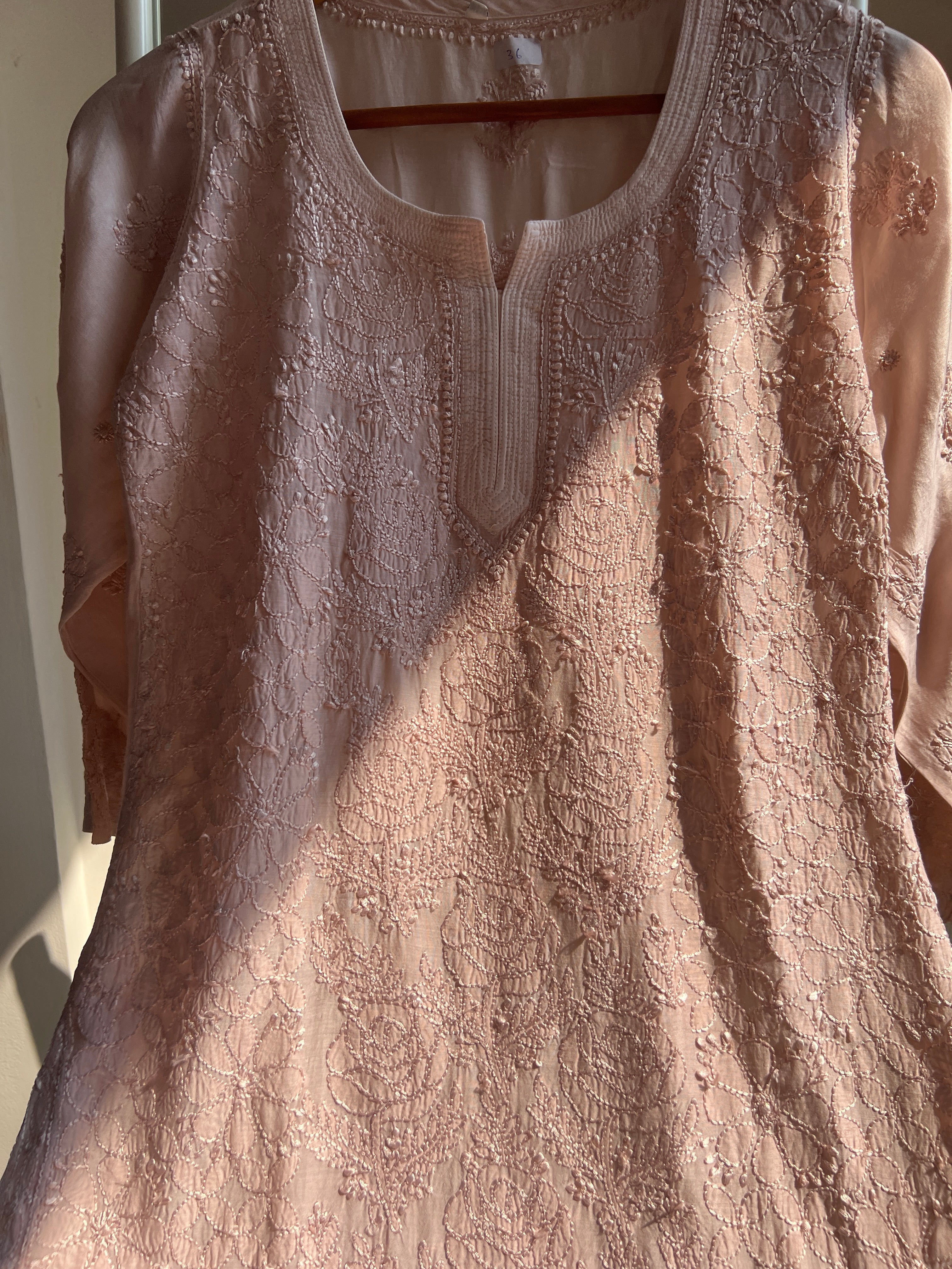 Chikankari Muslin short Top in Nude Pink - HOOR Collection