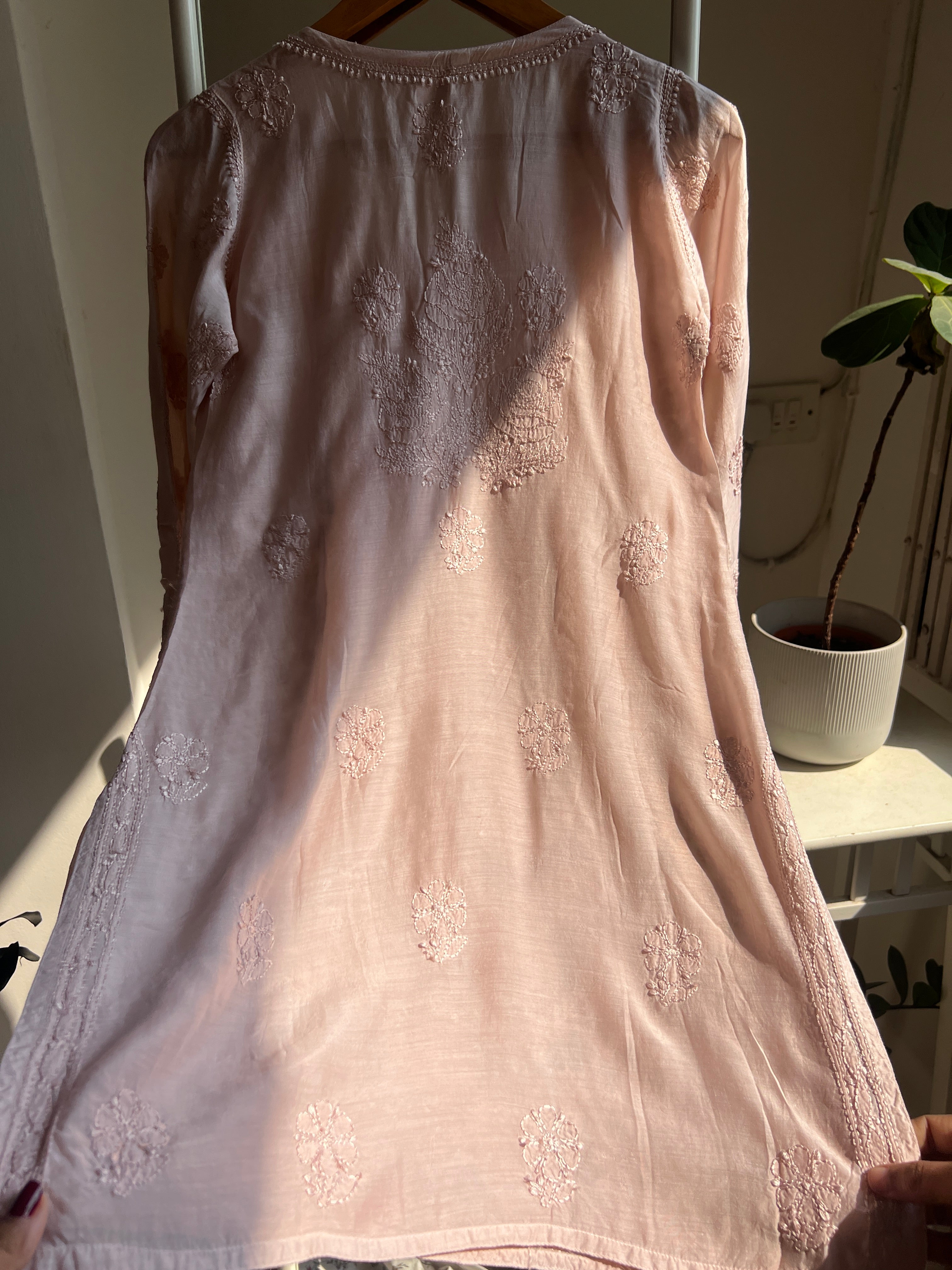 Chikankari Muslin short Top in Nude Pink - HOOR Collection