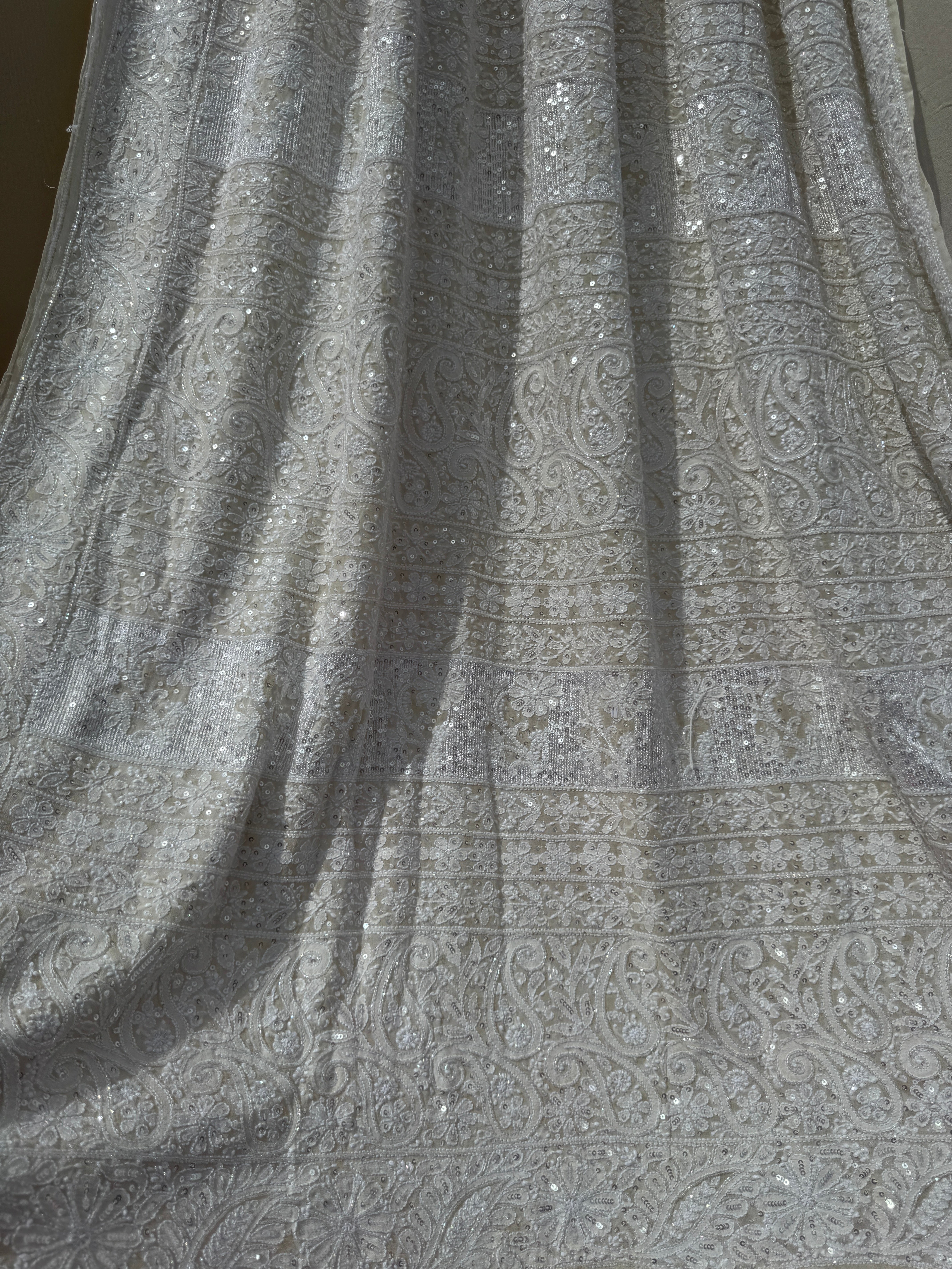 Pure Georgette Lucknow Chikankari Saree - white - Rooh Collection