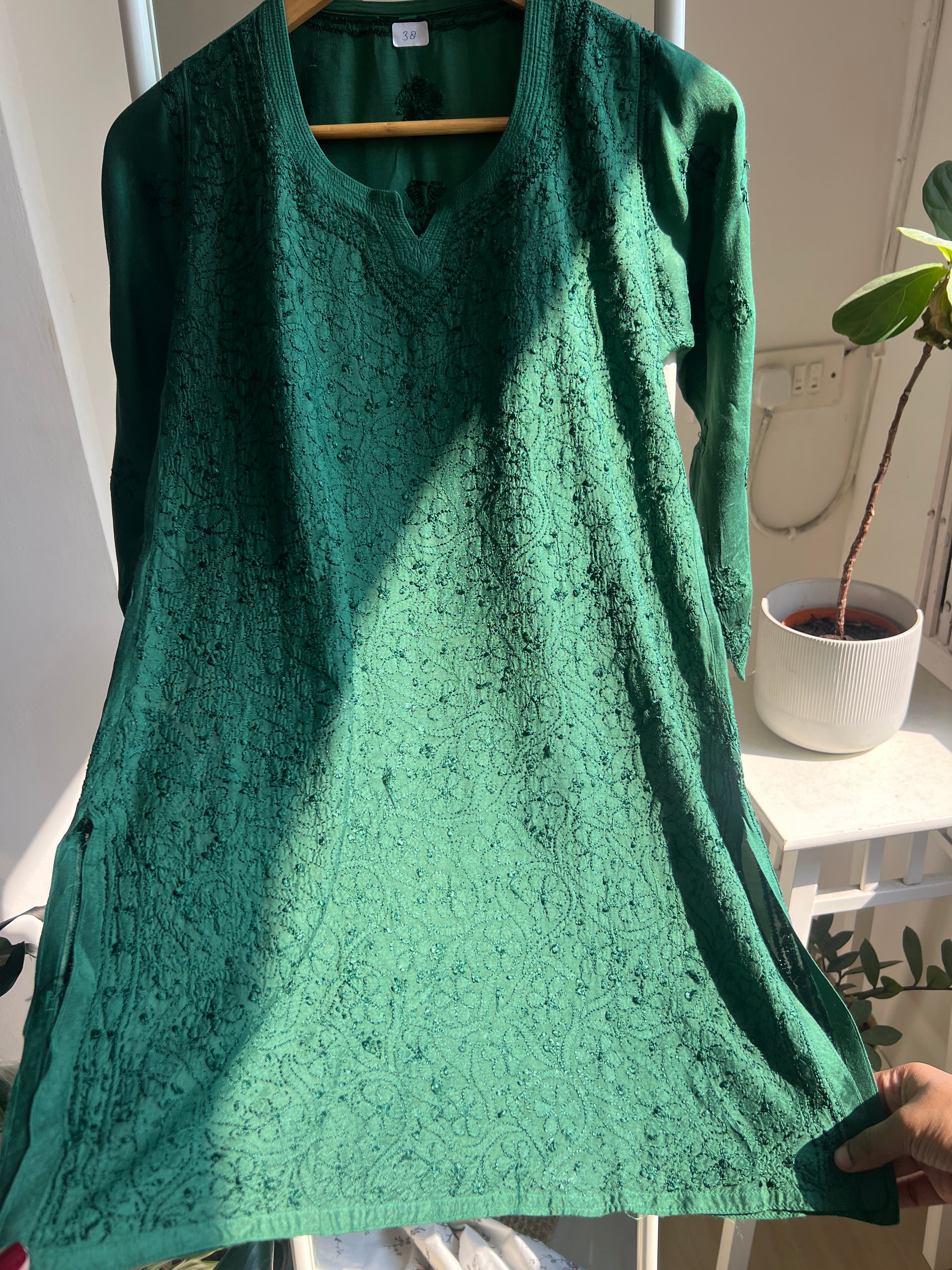 Chikankari Muslin short Top in Green - HOOR Collection