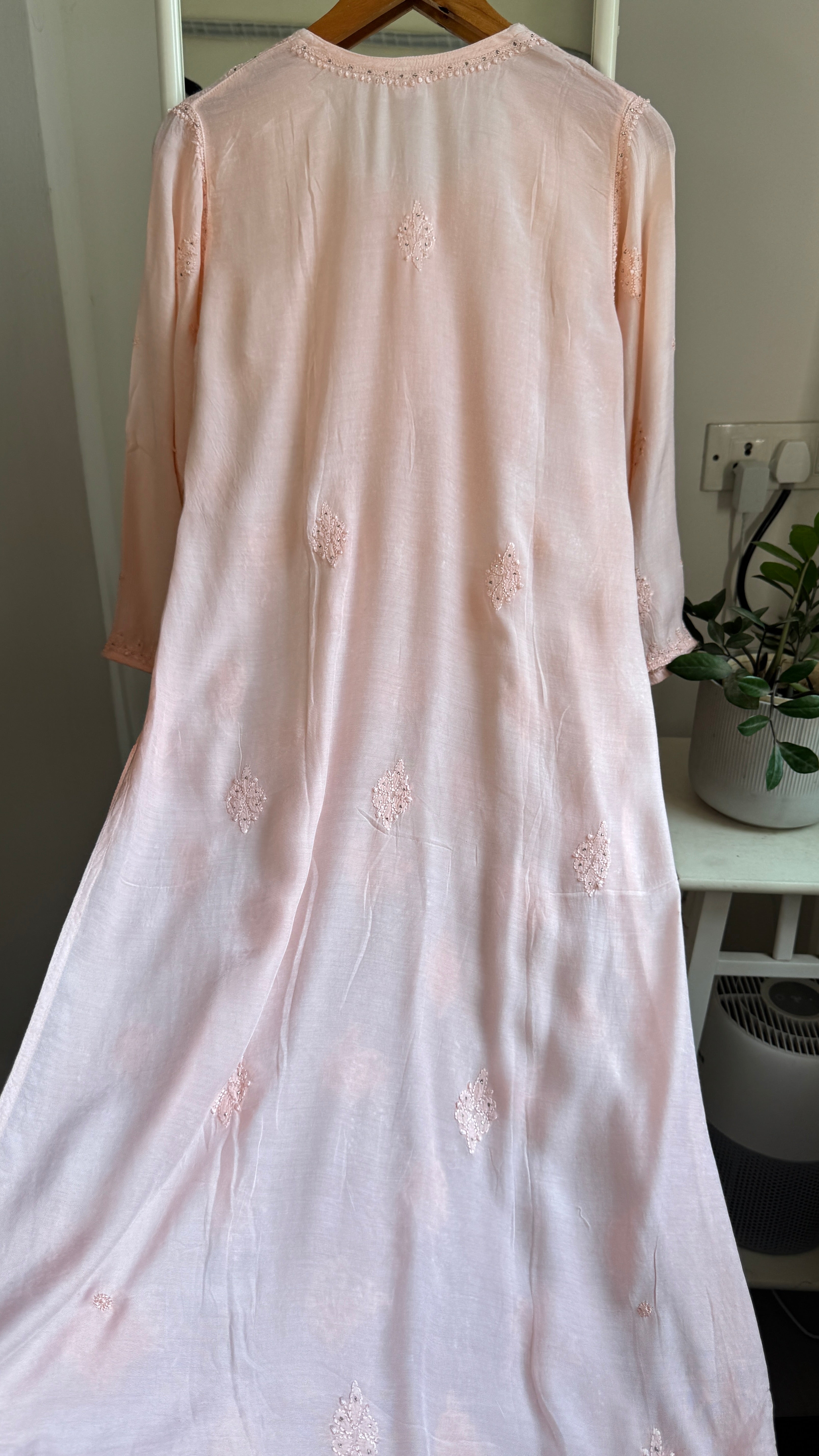 Muslin Chikankari Kurti with Mukaish work -Peach - Aayat Collection