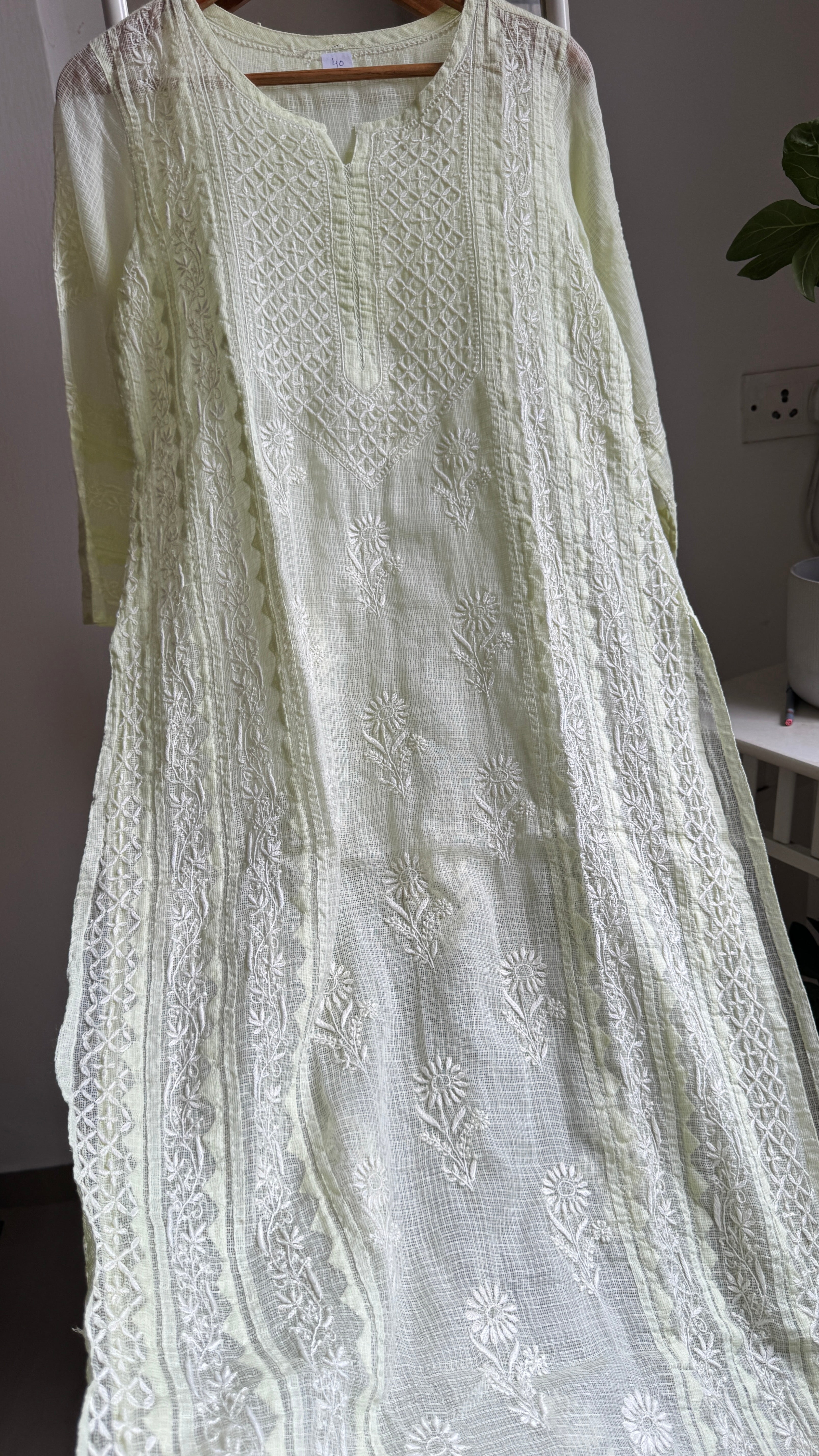 Kota Soft Cotton Chikankari Kurti - Apple Green - TARA Collection