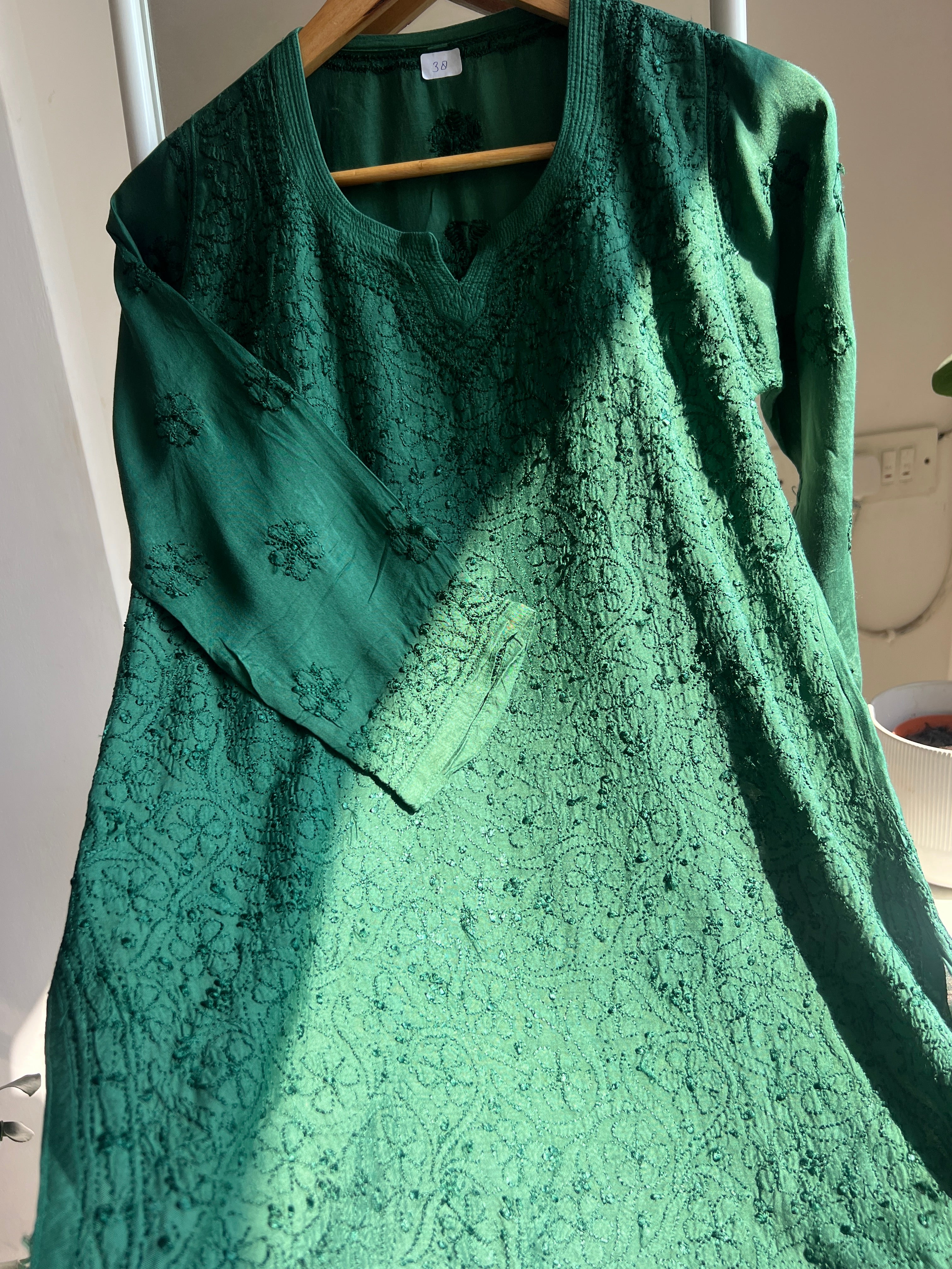 Chikankari Muslin short Top in Green - HOOR Collection