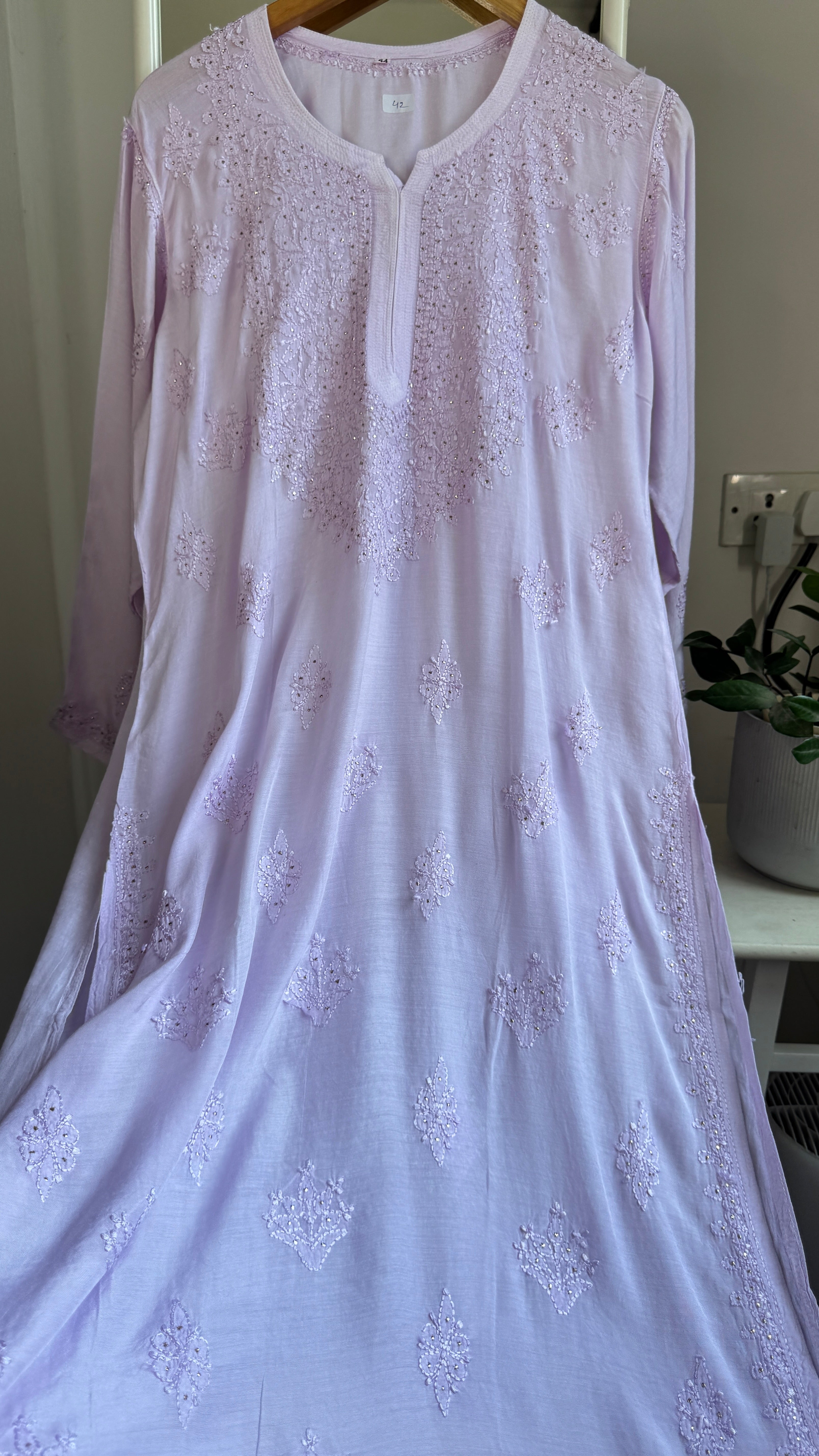 Muslin Chikankari Kurti with Mukaish work - Lilac - Aayat Collection